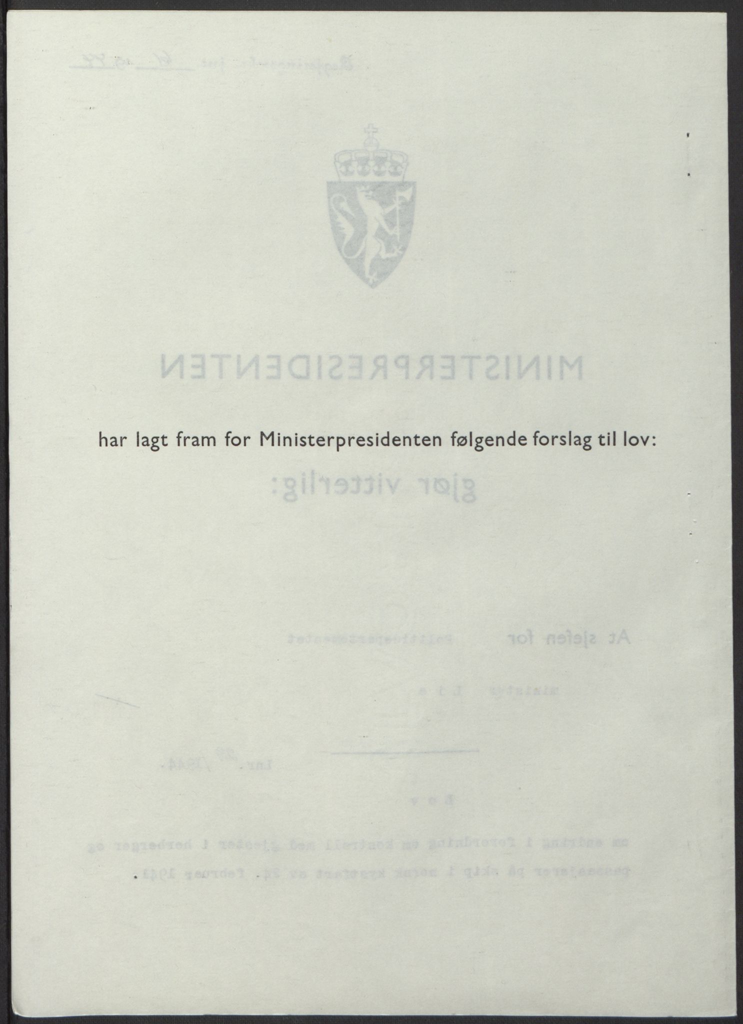 NS-administrasjonen 1940-1945 (Statsrådsekretariatet, de kommisariske statsråder mm), AV/RA-S-4279/D/Db/L0100: Lover, 1944, p. 139