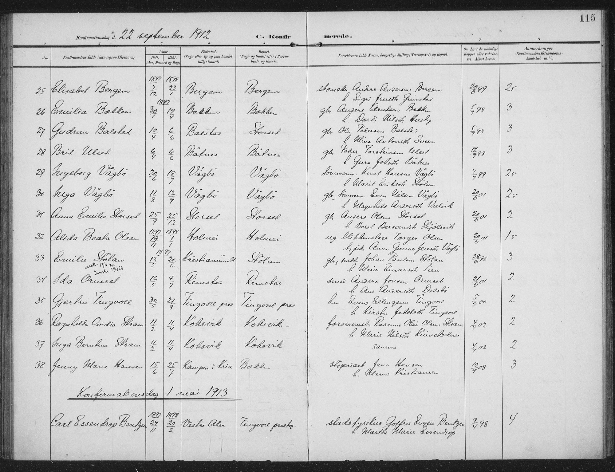 Ministerialprotokoller, klokkerbøker og fødselsregistre - Møre og Romsdal, AV/SAT-A-1454/586/L0989: Parish register (official) no. 586A15, 1906-1915, p. 115