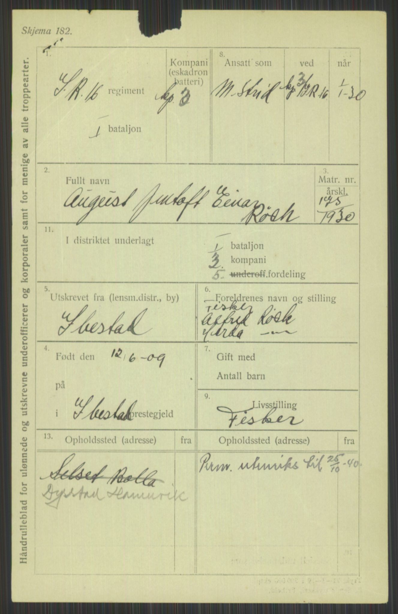 Forsvaret, Troms infanteriregiment nr. 16, AV/RA-RAFA-3146/P/Pa/L0014: Rulleblad for regimentets menige mannskaper, årsklasse 1930, 1930, p. 927