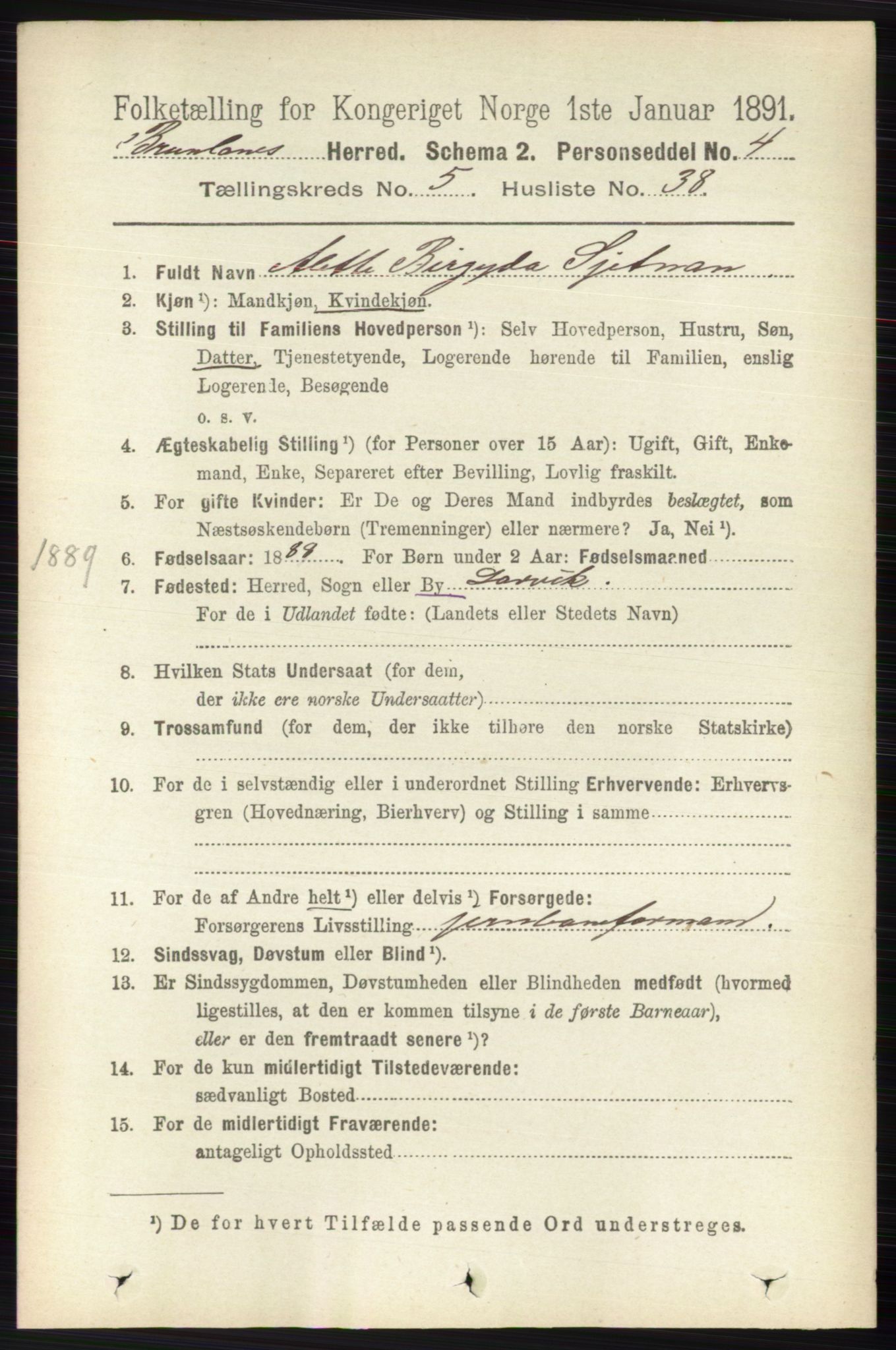 RA, 1891 census for 0726 Brunlanes, 1891, p. 2430