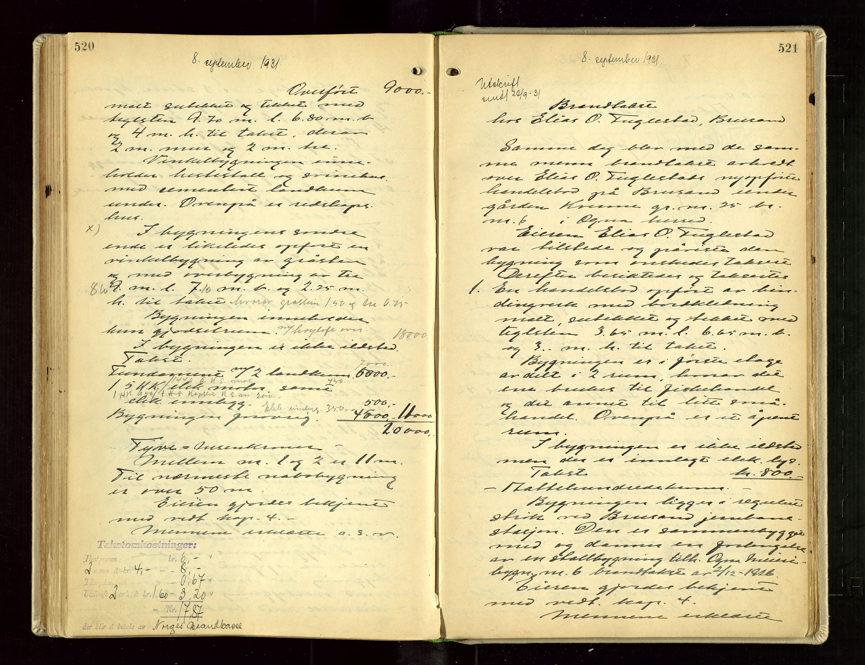 Eigersund lensmannskontor, AV/SAST-A-100171/Goa/L0005: "Branntakstprotokoll", 1921-1936, p. 520-521