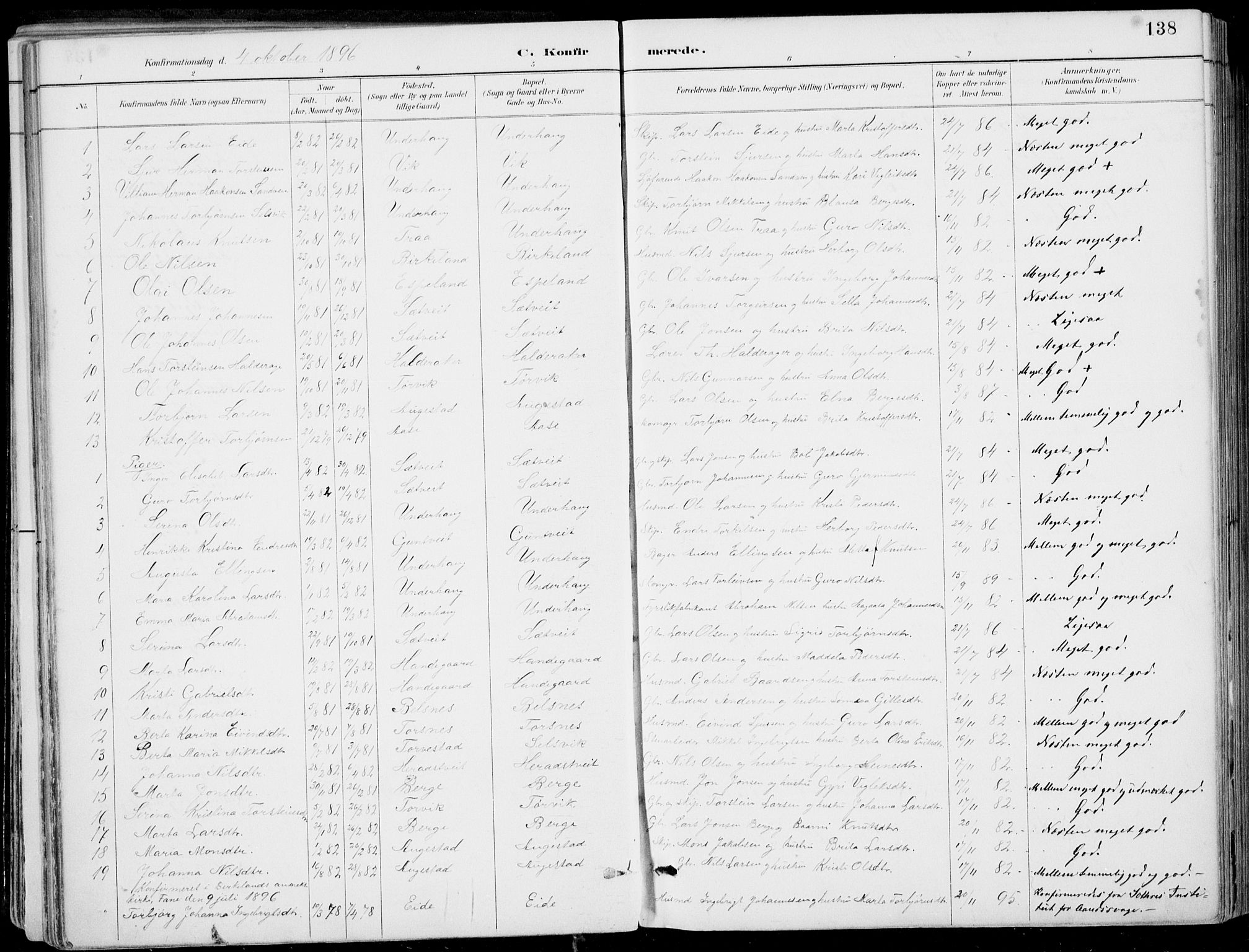Strandebarm sokneprestembete, SAB/A-78401/H/Haa: Parish register (official) no. E  1, 1886-1908, p. 138