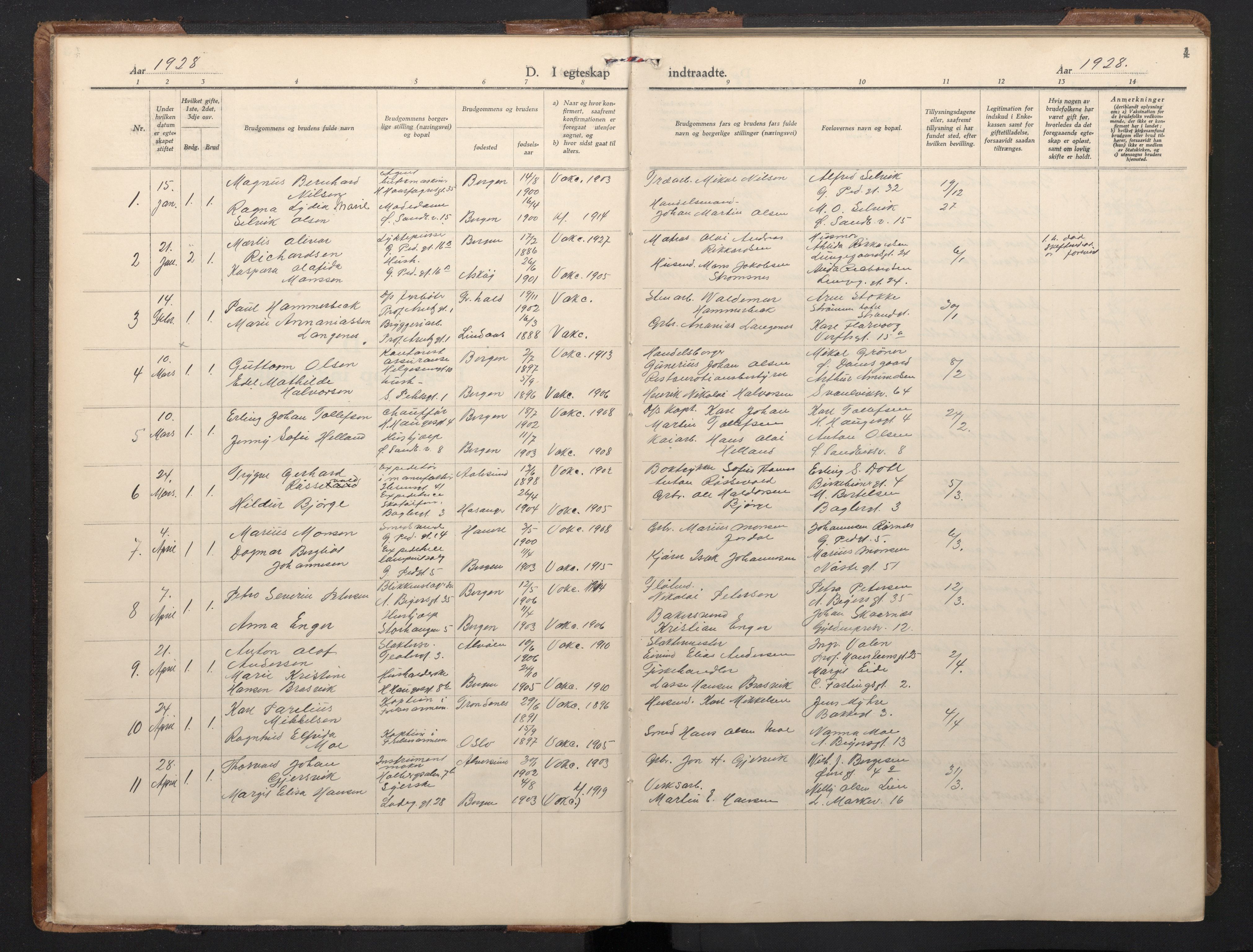 St. Olavs Sokneprestembete, SAB/A-78101/H/Hab: Parish register (copy) no. C 1, 1928-1954, p. 4