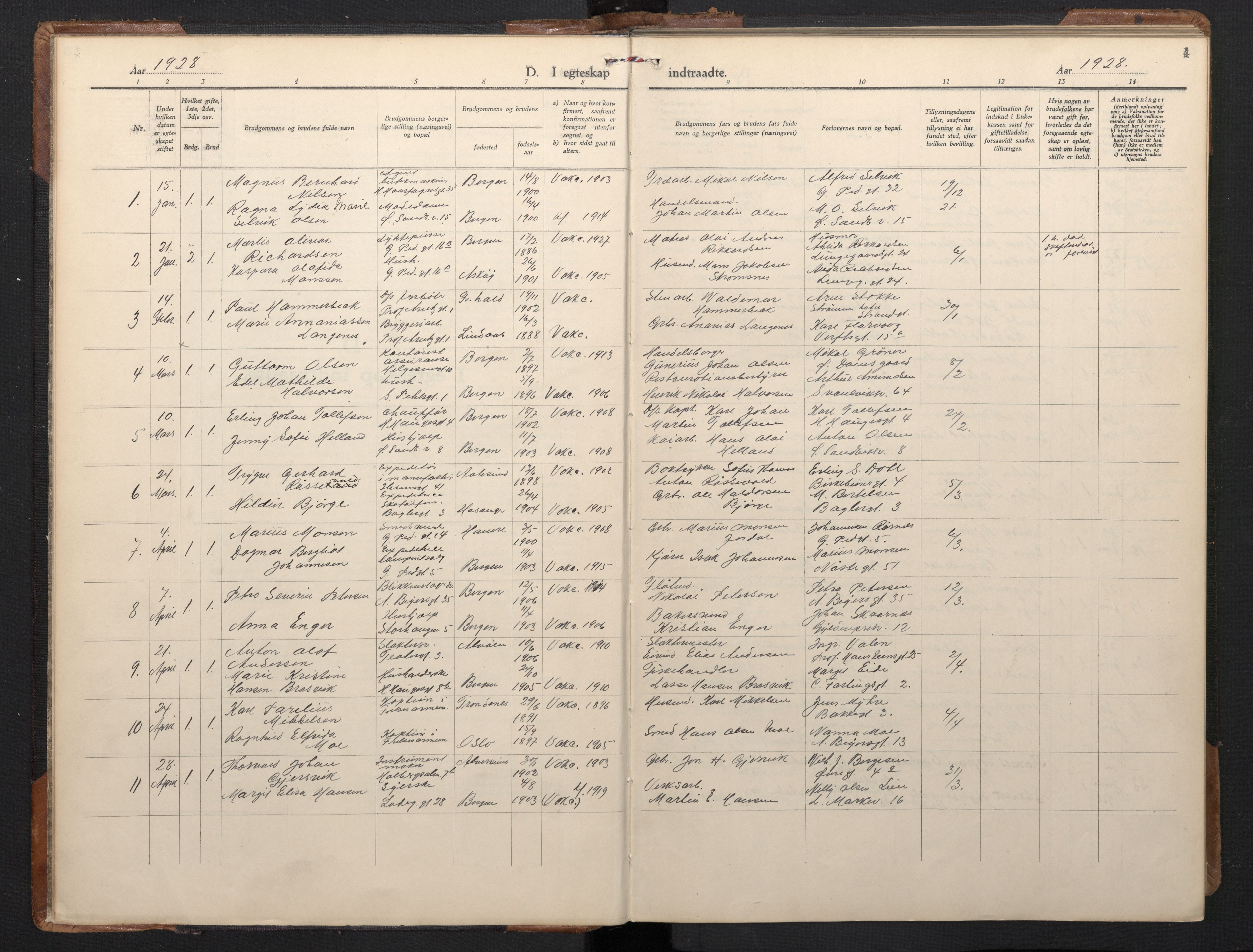 St. Olavs Sokneprestembete, AV/SAB-A-78101/H/Hab: Parish register (copy) no. C 1, 1928-1954, p. 4