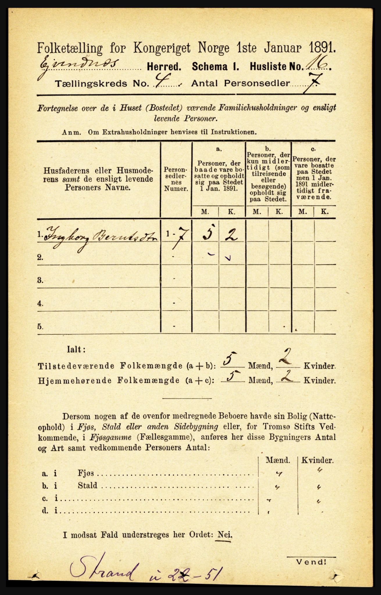 RA, 1891 census for 1853 Evenes, 1891, p. 1191