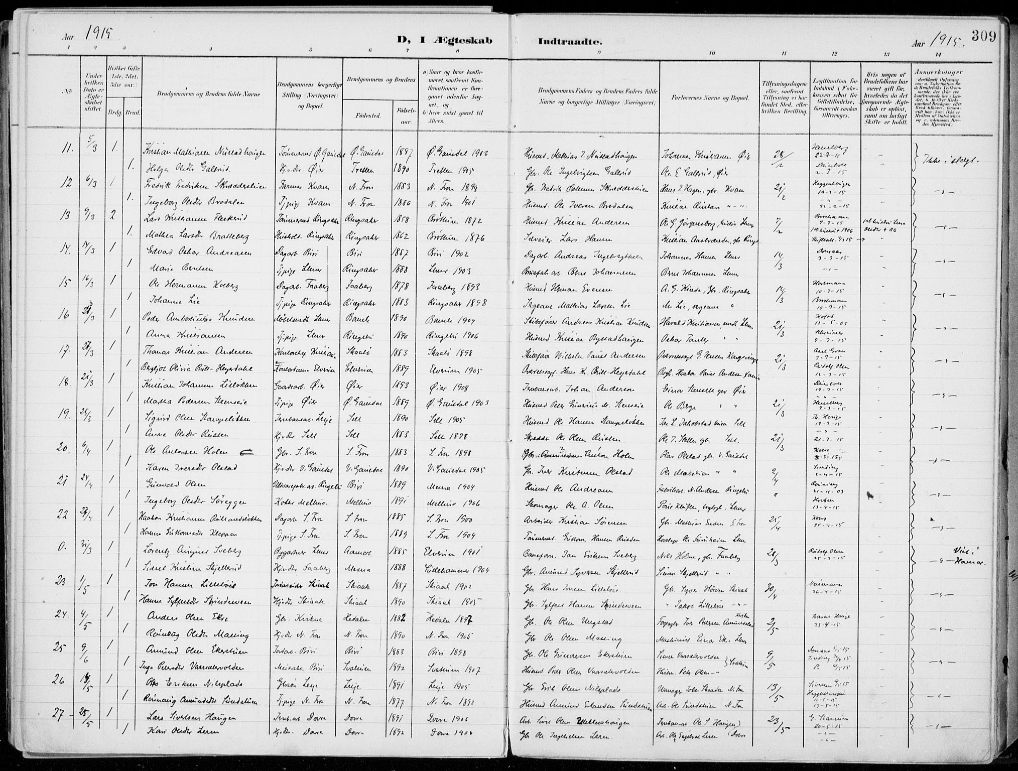 Lillehammer prestekontor, AV/SAH-PREST-088/H/Ha/Haa/L0001: Parish register (official) no. 1, 1901-1916, p. 309