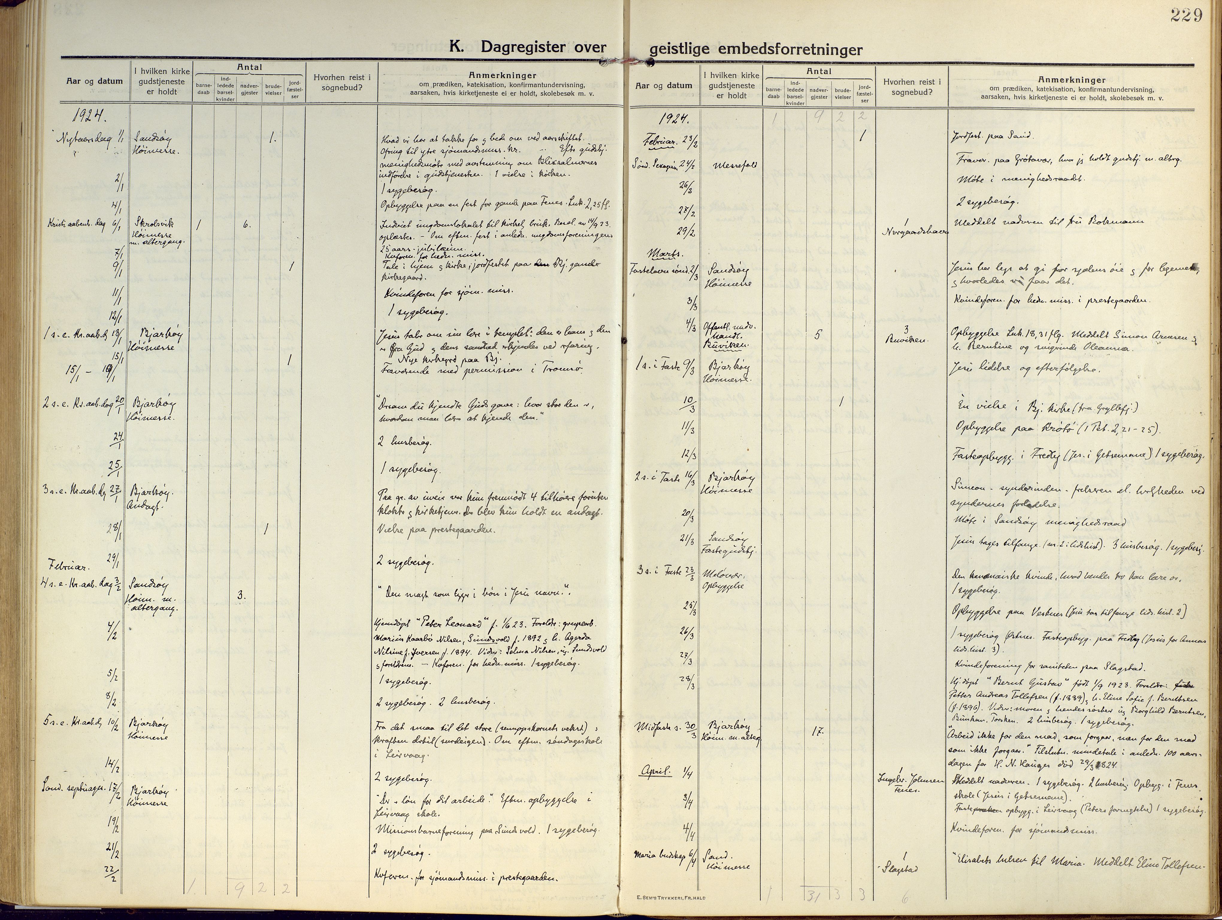 Sand/Bjarkøy sokneprestkontor, SATØ/S-0811/I/Ia/Iaa/L0006kirke: Parish register (official) no. 6, 1915-1929, p. 229