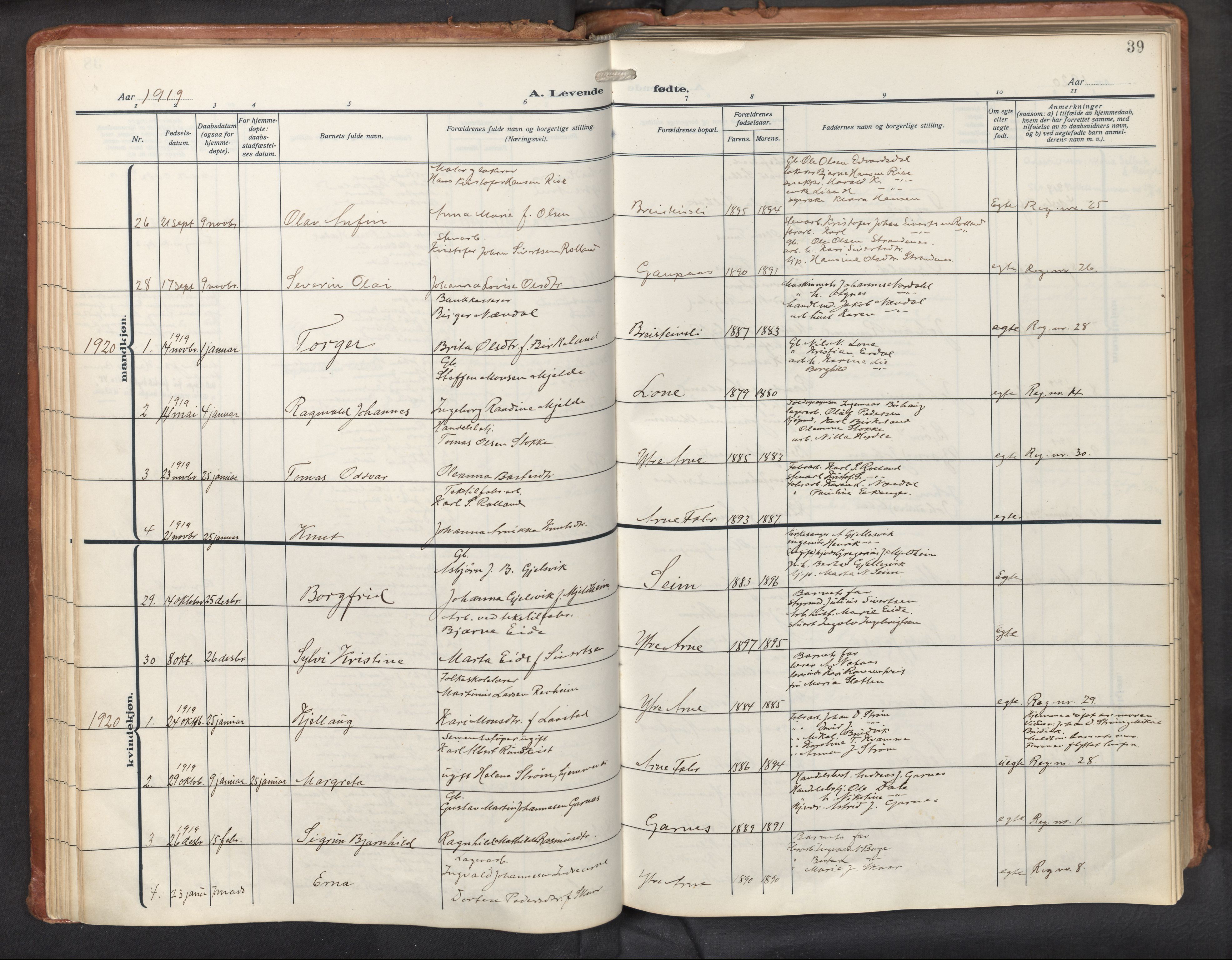 Haus sokneprestembete, AV/SAB-A-75601/H/Haa: Parish register (official) no. D 3, 1912-1927, p. 39