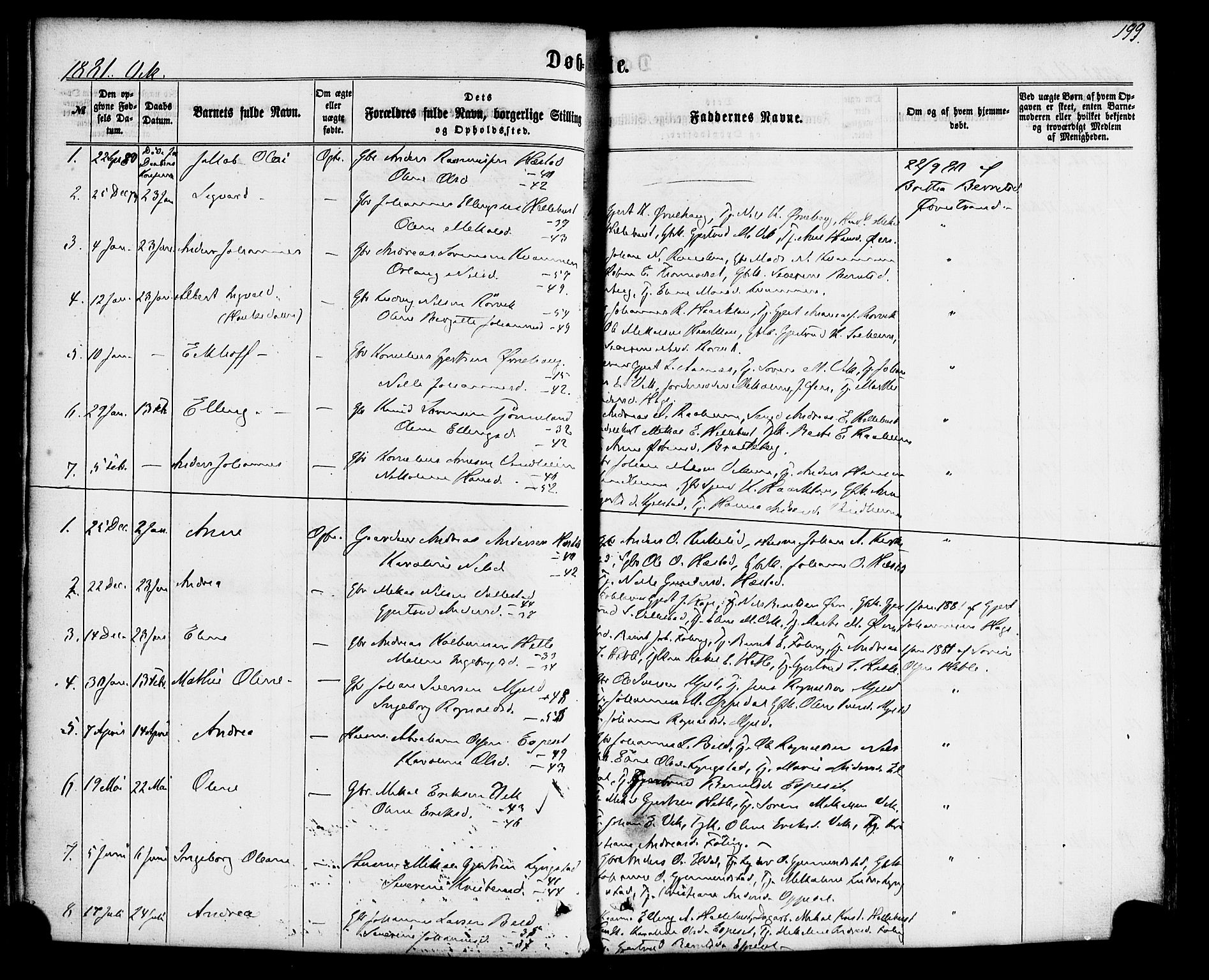 Gaular sokneprestembete, SAB/A-80001/H/Haa: Parish register (official) no. A 5, 1860-1881, p. 199