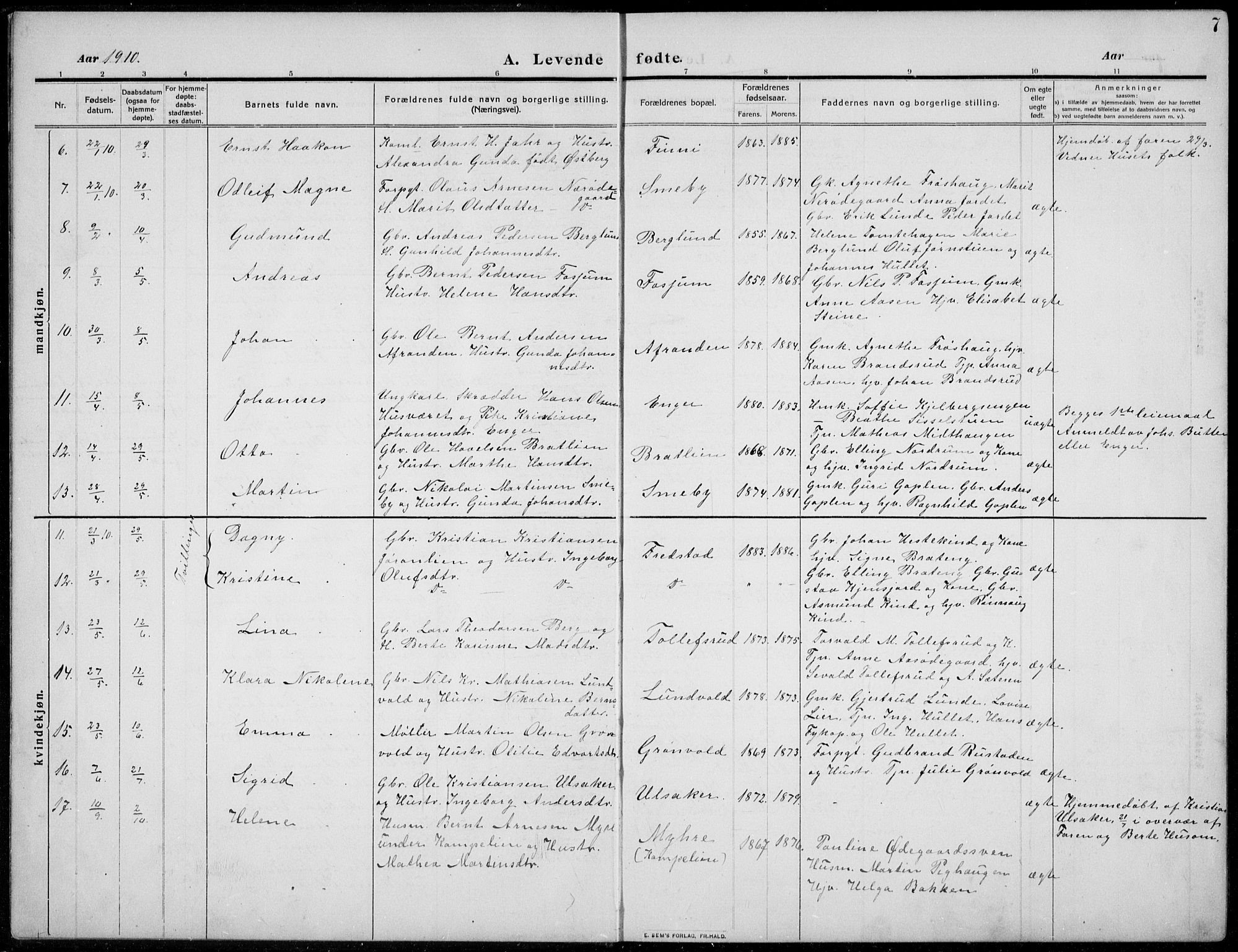 Nordre Land prestekontor, AV/SAH-PREST-124/H/Ha/Hab/L0002: Parish register (copy) no. 2, 1909-1934, p. 7