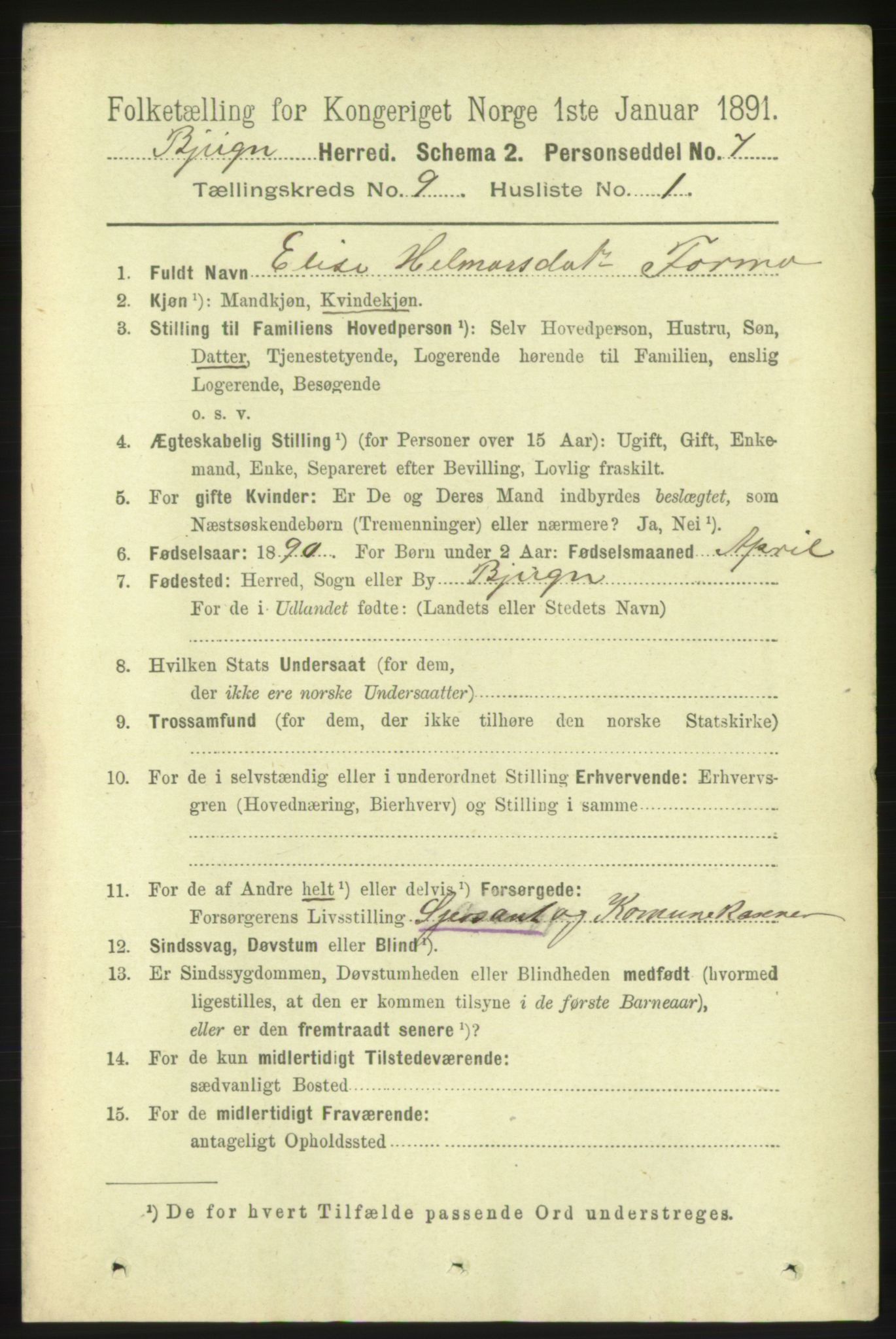 RA, 1891 census for 1627 Bjugn, 1891, p. 2389