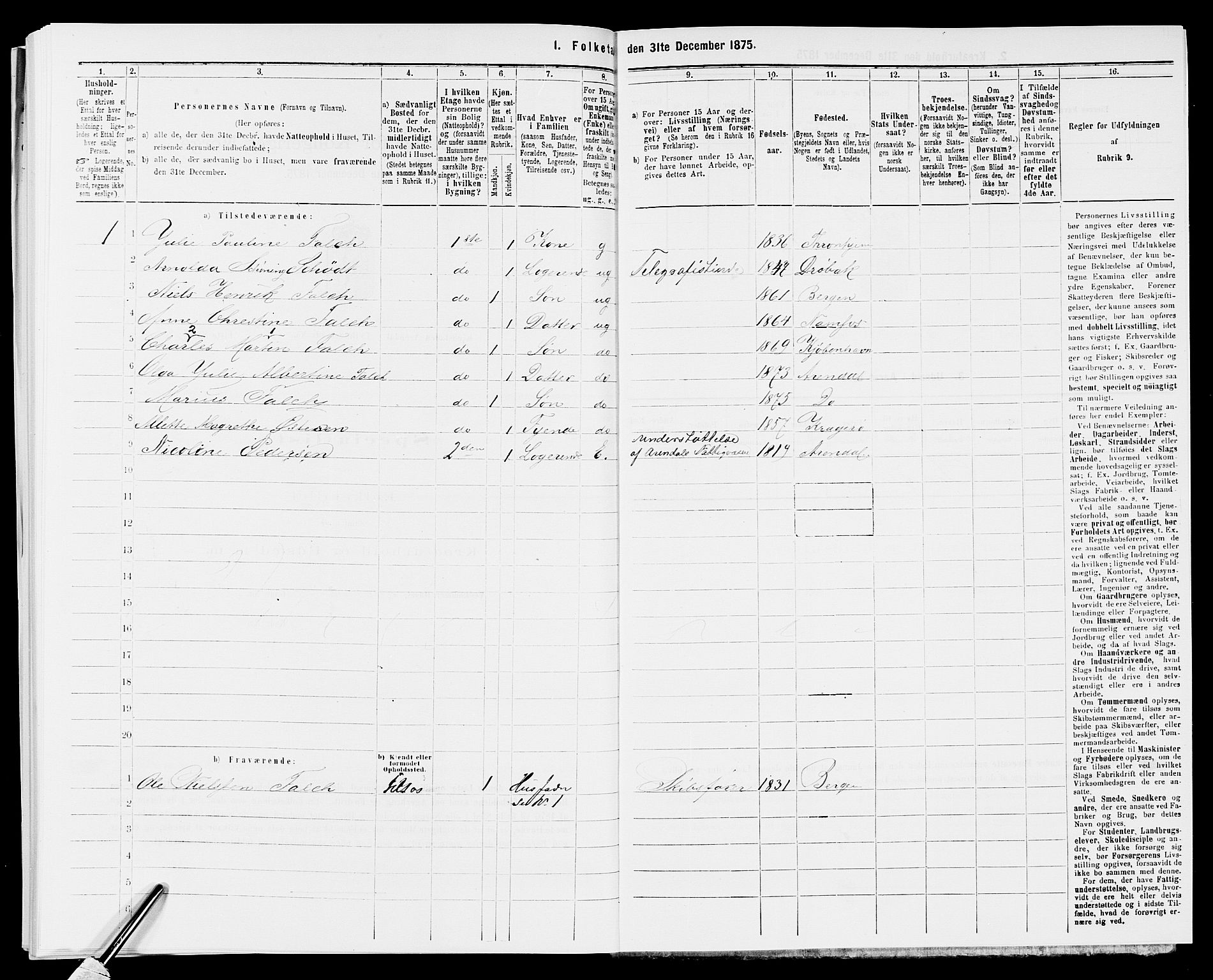 SAK, 1875 census for 0903P Arendal, 1875, p. 363
