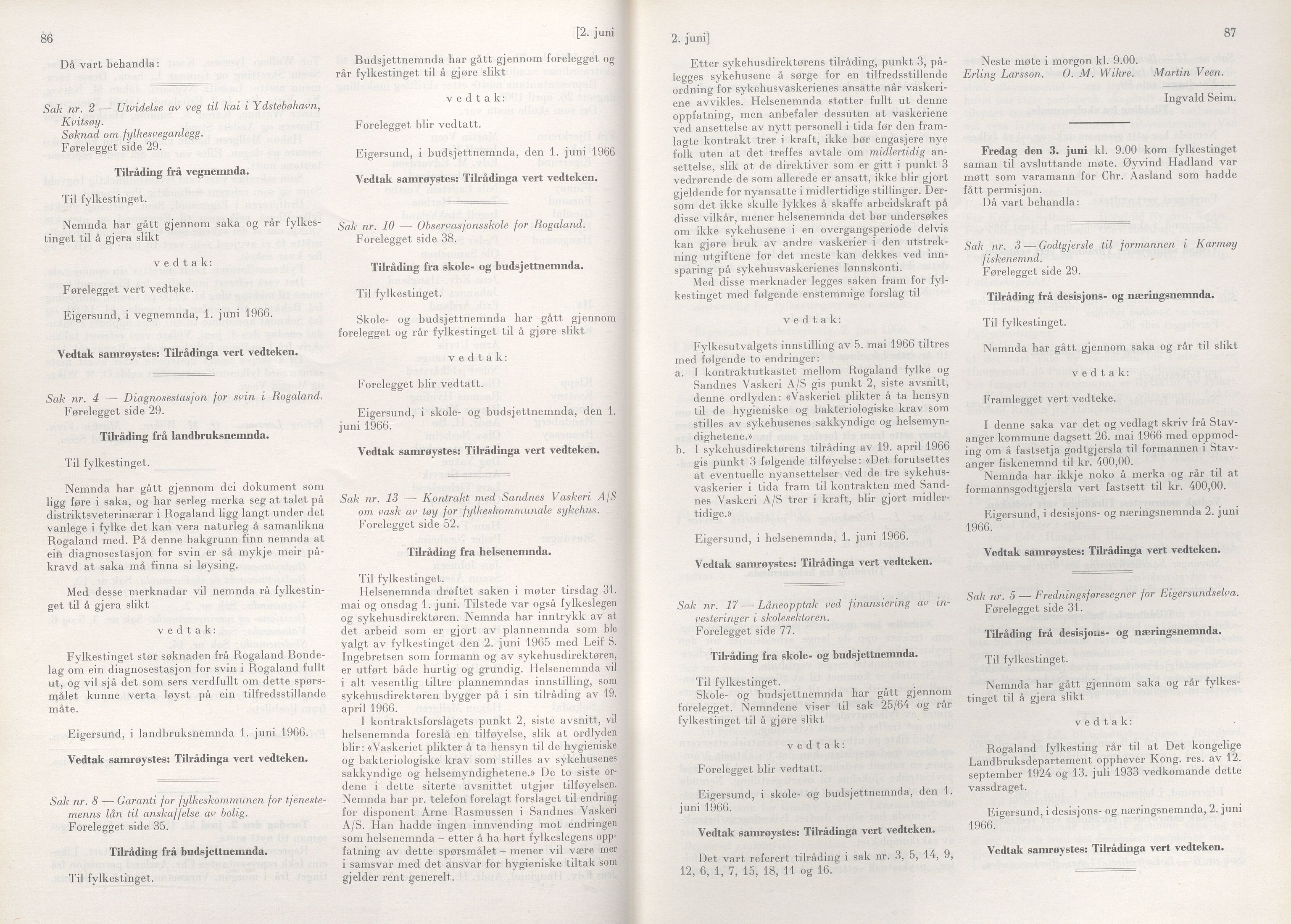 Rogaland fylkeskommune - Fylkesrådmannen , IKAR/A-900/A/Aa/Aaa/L0086: Møtebok , 1966, p. 86-87