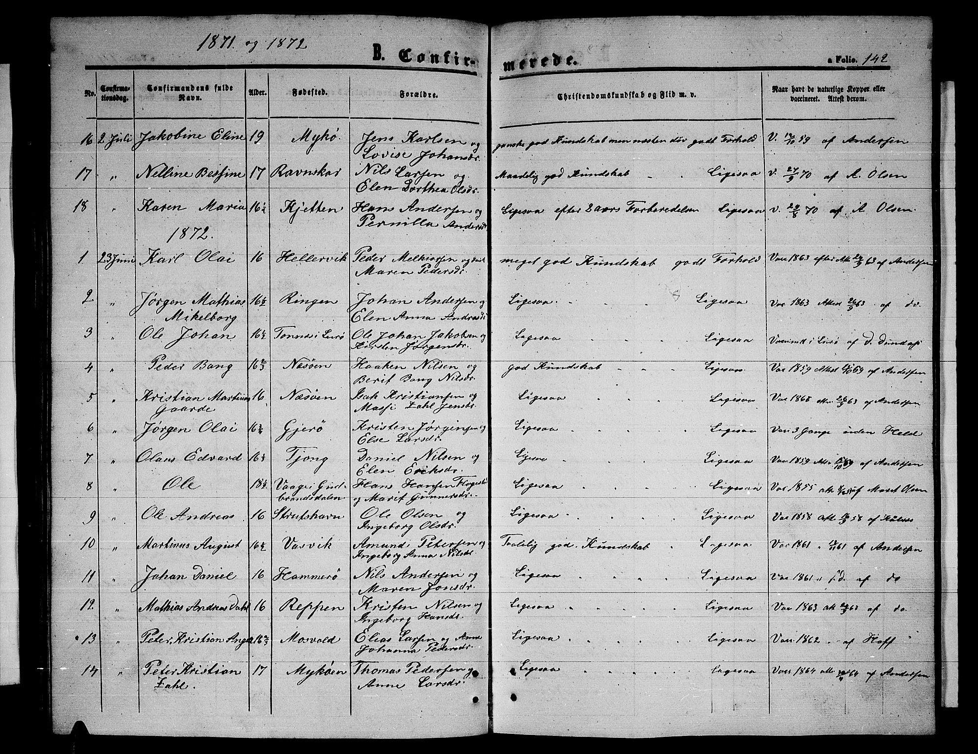 Ministerialprotokoller, klokkerbøker og fødselsregistre - Nordland, SAT/A-1459/841/L0619: Parish register (copy) no. 841C03, 1856-1876, p. 142