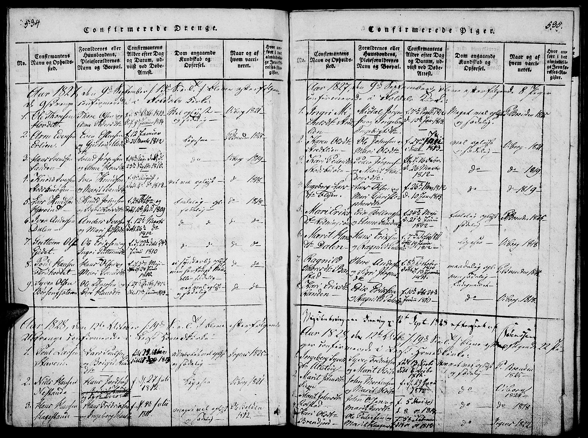 Lesja prestekontor, SAH/PREST-068/H/Ha/Haa/L0004: Parish register (official) no. 4, 1820-1829, p. 534-535