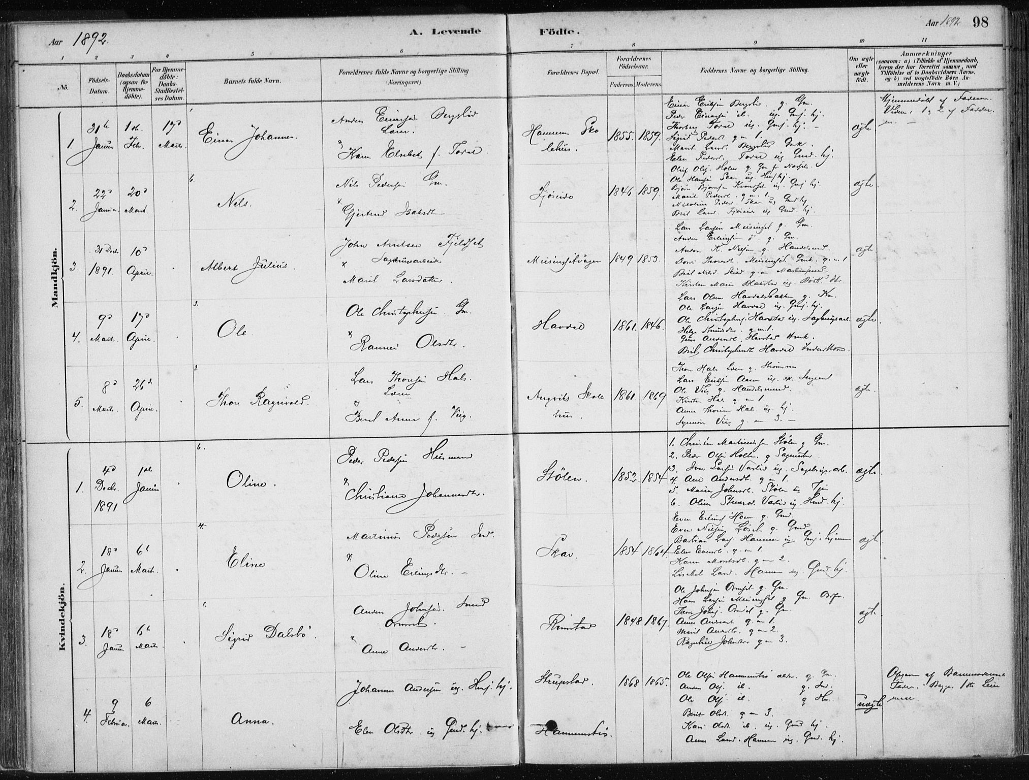 Ministerialprotokoller, klokkerbøker og fødselsregistre - Møre og Romsdal, AV/SAT-A-1454/586/L0987: Parish register (official) no. 586A13, 1879-1892, p. 98