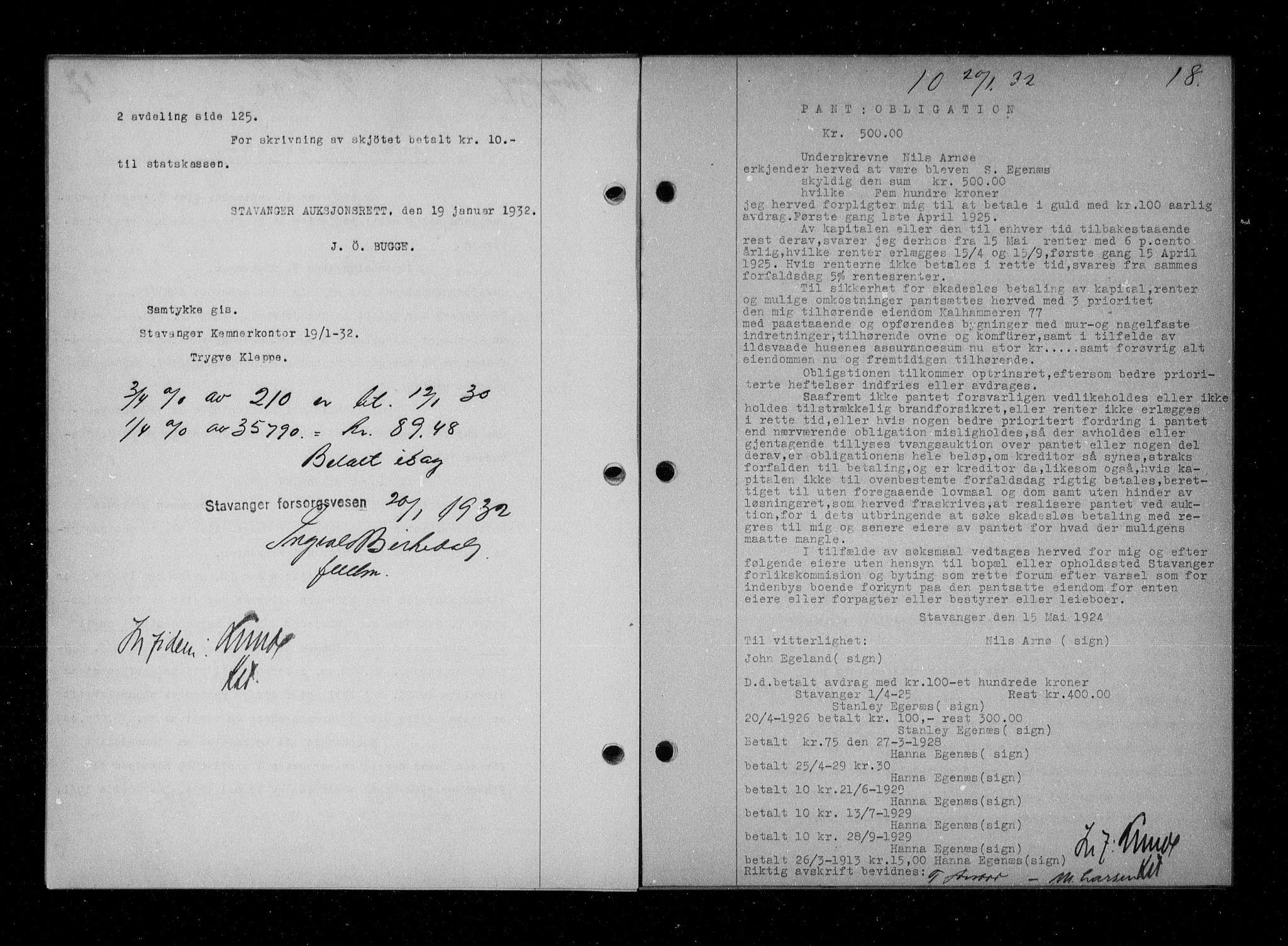 Stavanger byfogd, SAST/A-101408/001/4/41/410/410BB/L0061: Mortgage book no. 51, 1932-1932, Deed date: 20.01.1932