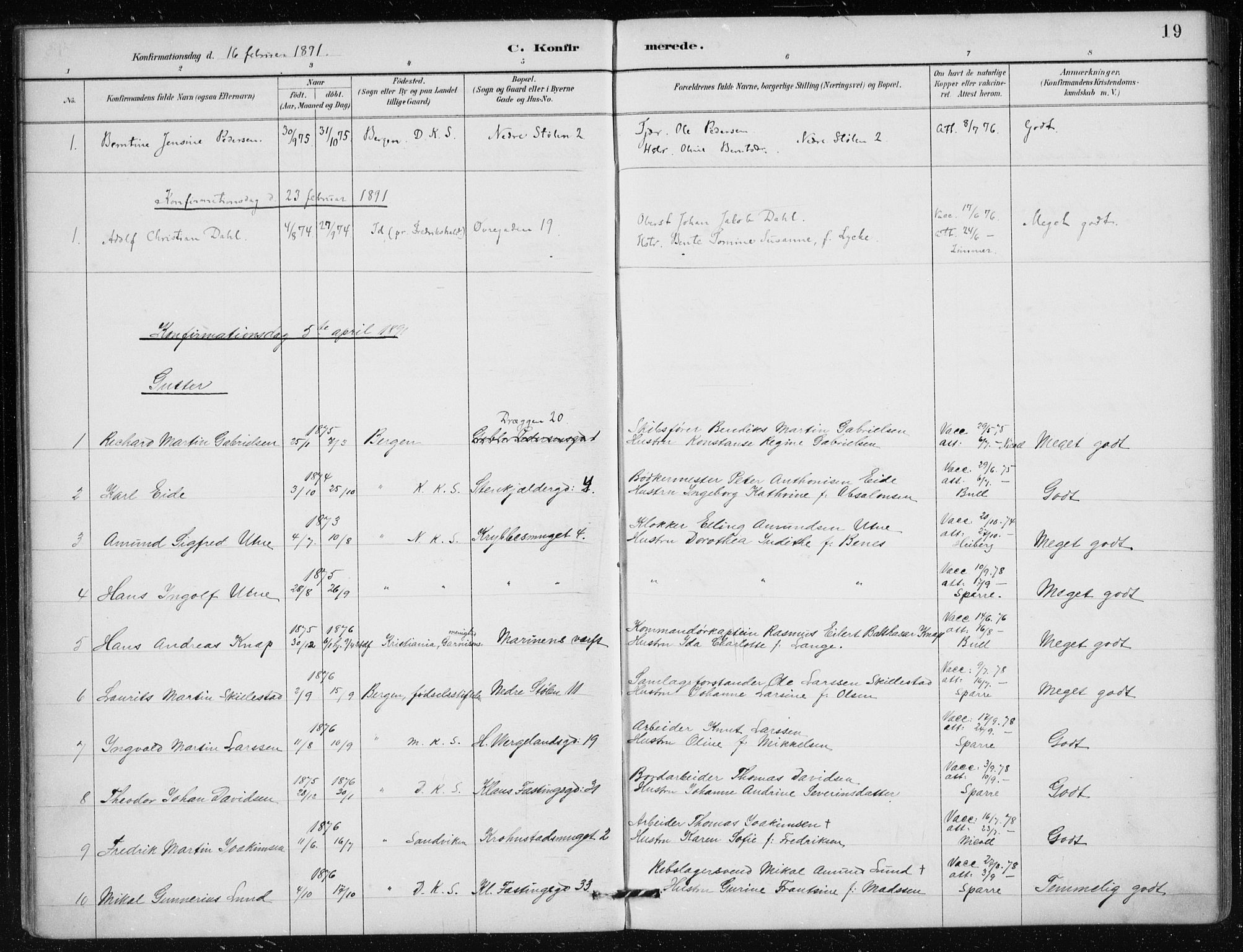 Mariakirken Sokneprestembete, SAB/A-76901/H/Haa/L0013: Parish register (official) no. C 1, 1889-1900, p. 19