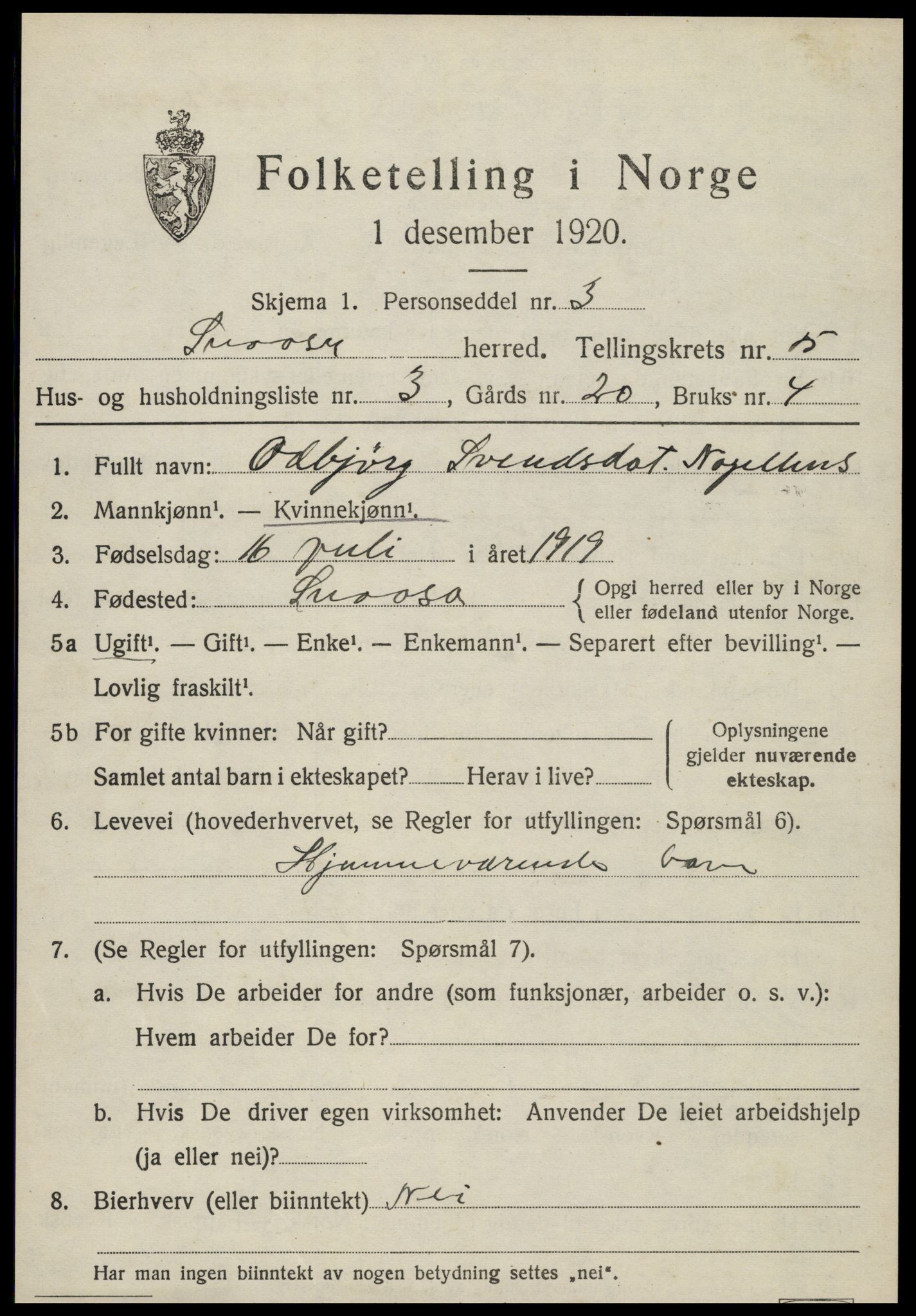 SAT, 1920 census for Snåsa, 1920, p. 2308