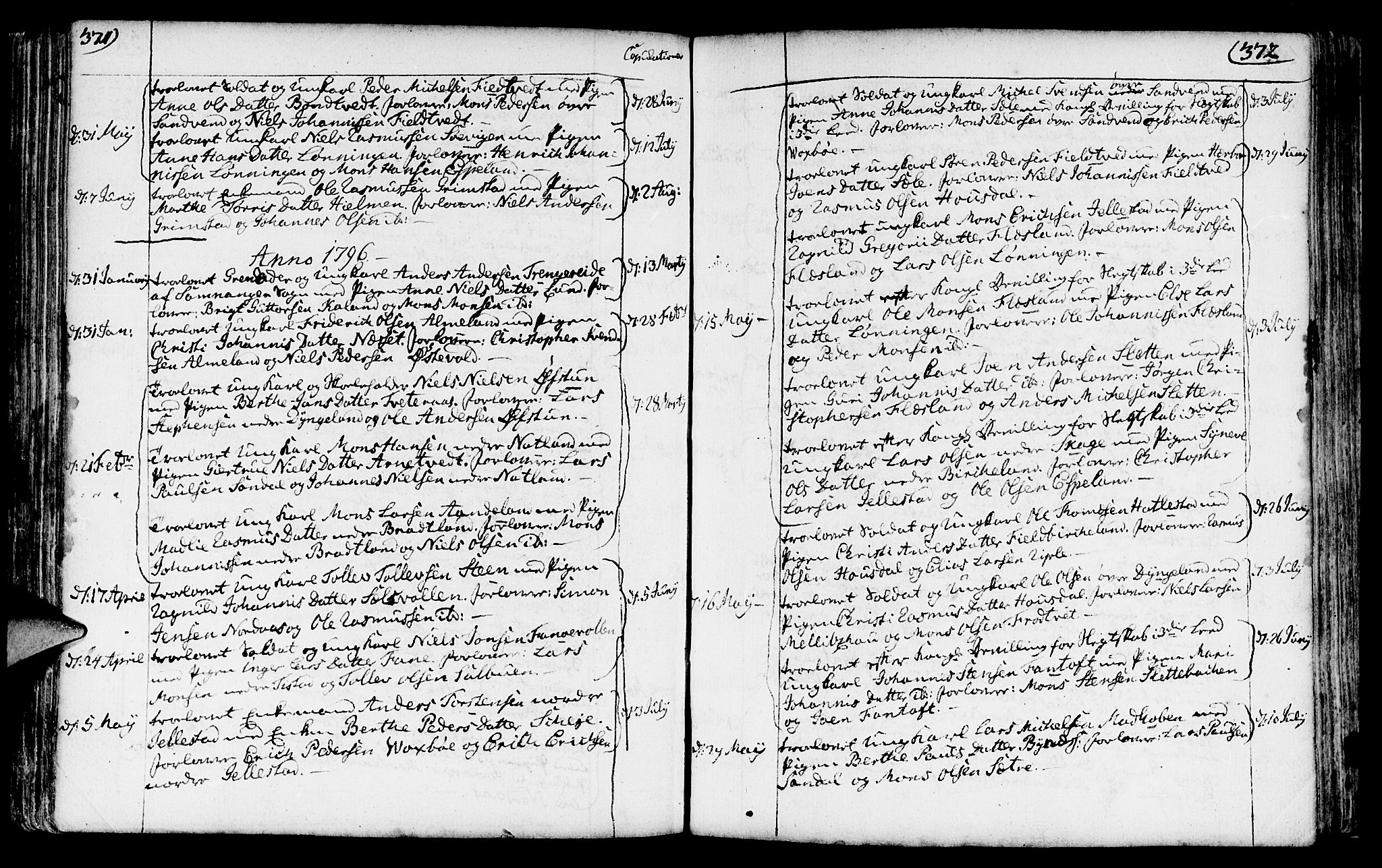 Fana Sokneprestembete, AV/SAB-A-75101/H/Haa/Haaa/L0005: Parish register (official) no. A 5, 1773-1799, p. 371-372