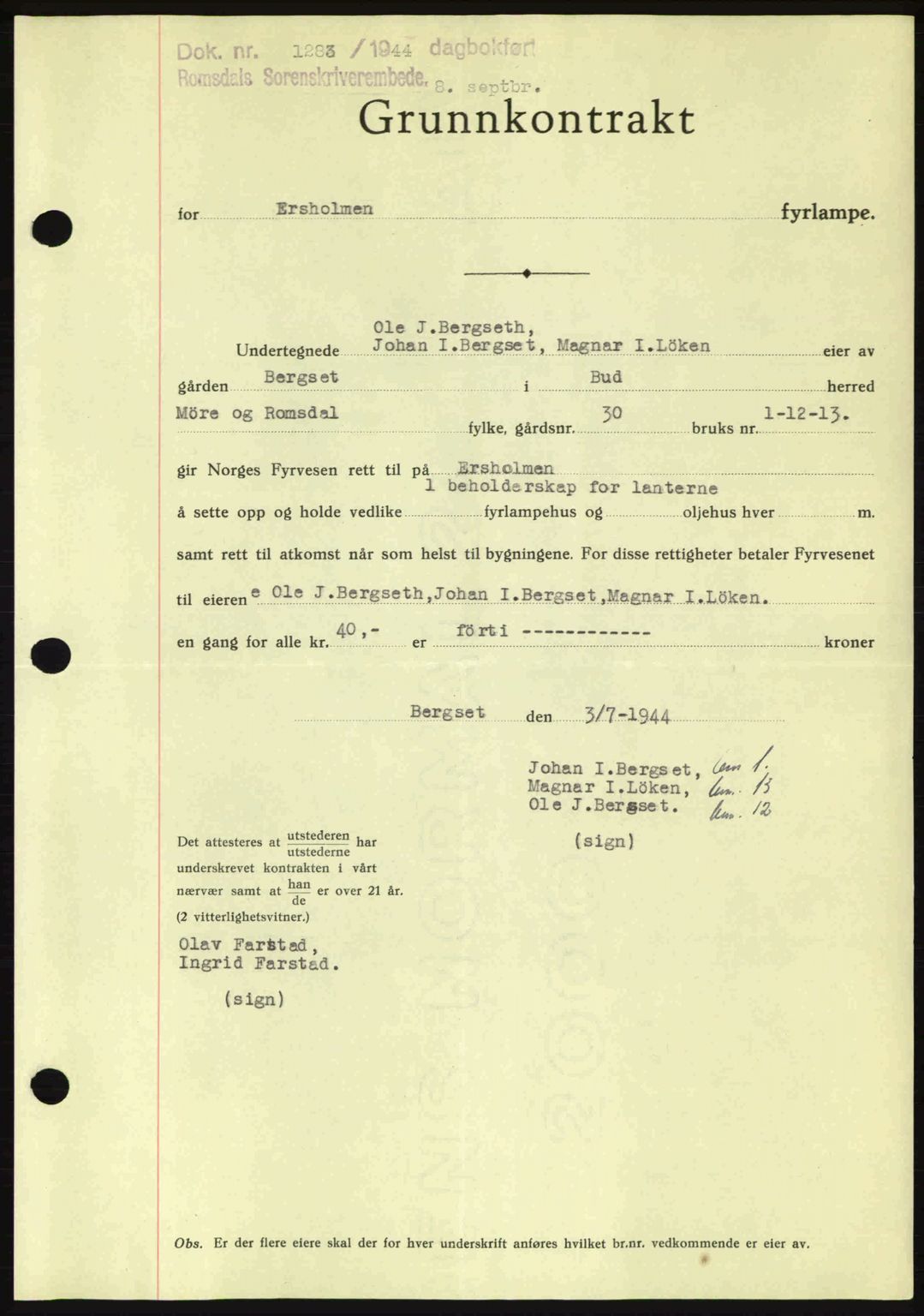 Romsdal sorenskriveri, SAT/A-4149/1/2/2C: Mortgage book no. A16, 1944-1944, Diary no: : 1283/1944