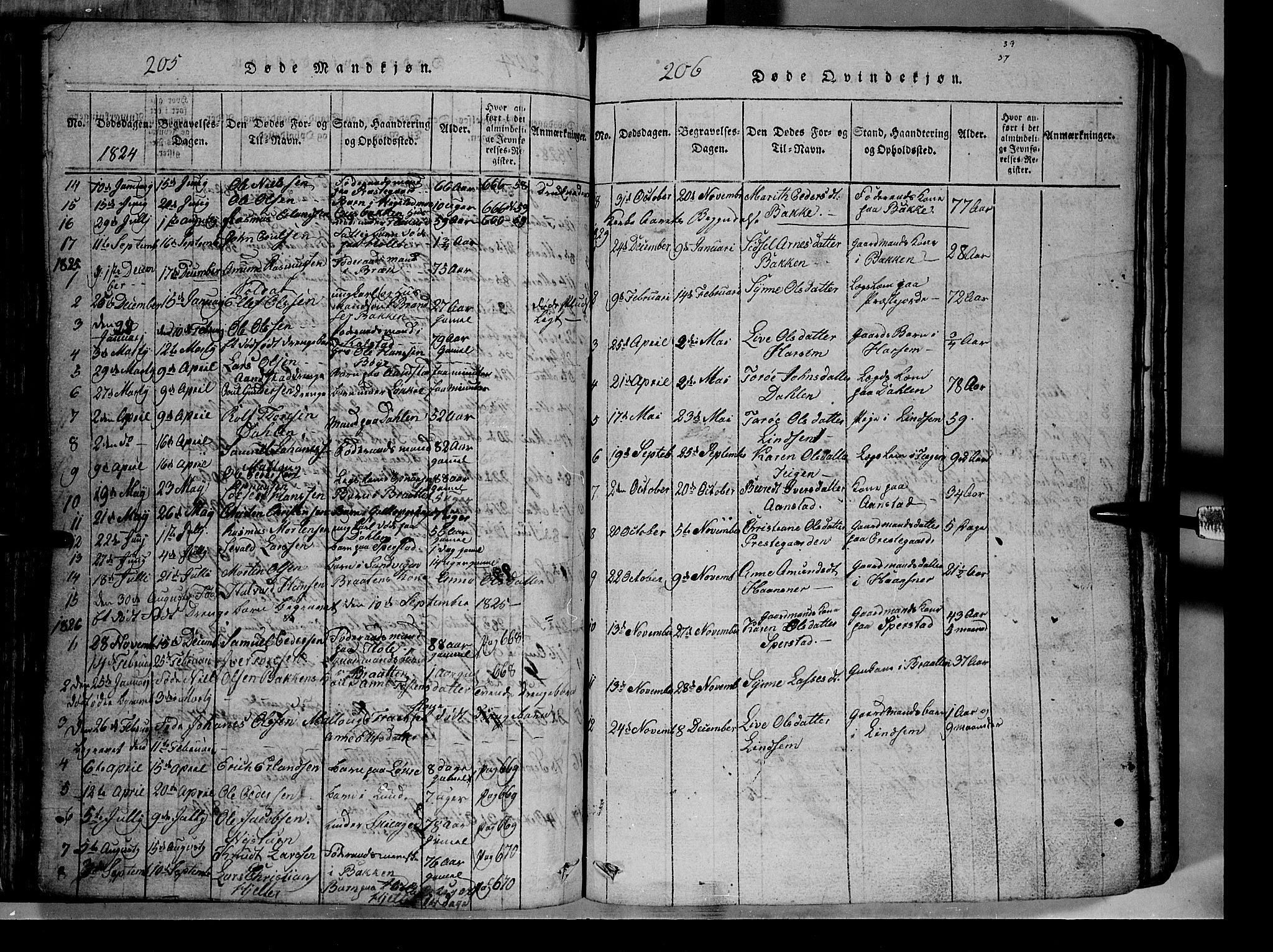 Lom prestekontor, SAH/PREST-070/L/L0003: Parish register (copy) no. 3, 1815-1844, p. 205-206