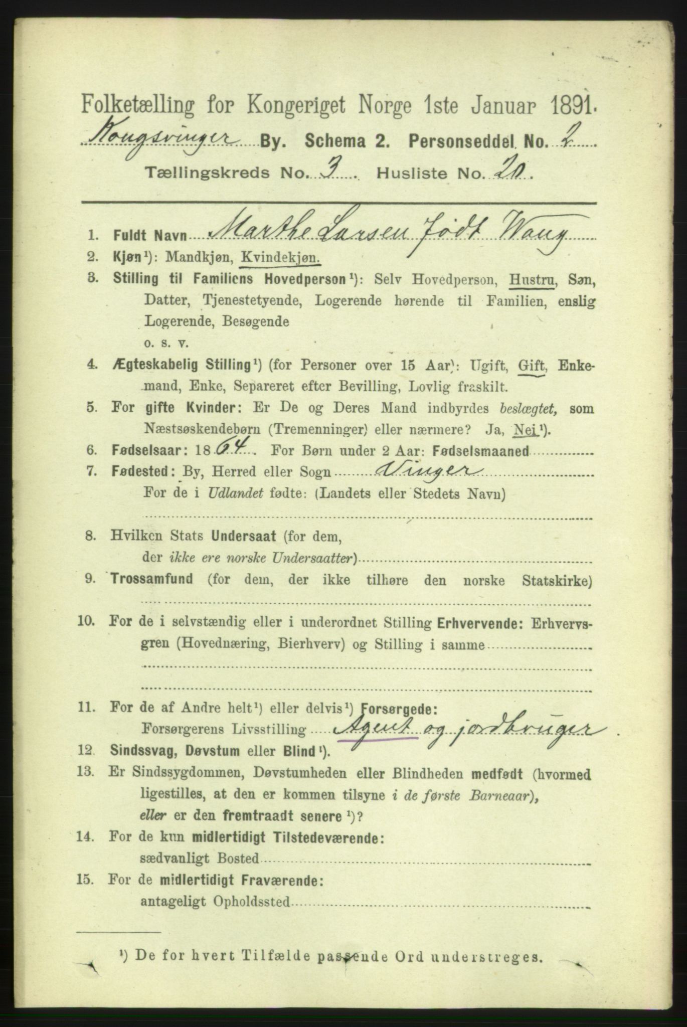 RA, 1891 census for 0402 Kongsvinger, 1891, p. 1341