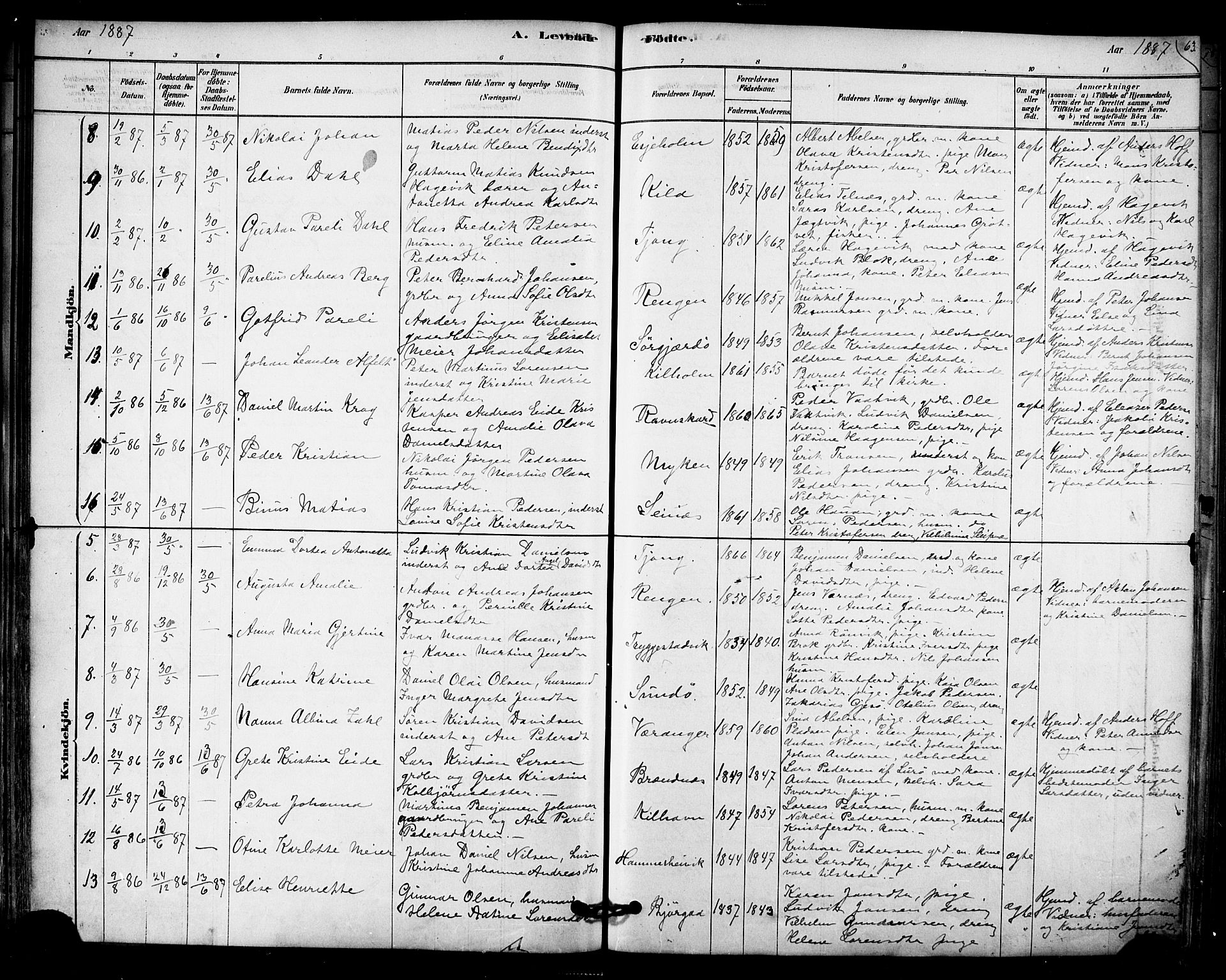 Ministerialprotokoller, klokkerbøker og fødselsregistre - Nordland, AV/SAT-A-1459/841/L0609: Parish register (official) no. 841A12, 1878-1901, p. 63