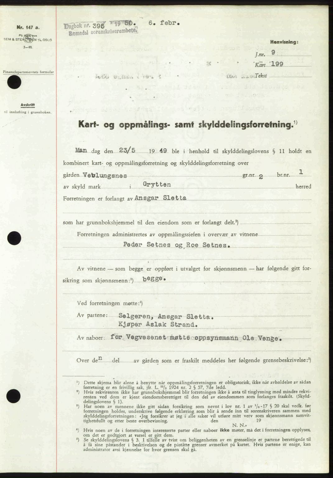 Romsdal sorenskriveri, AV/SAT-A-4149/1/2/2C: Mortgage book no. A32, 1950-1950, Diary no: : 395/1950