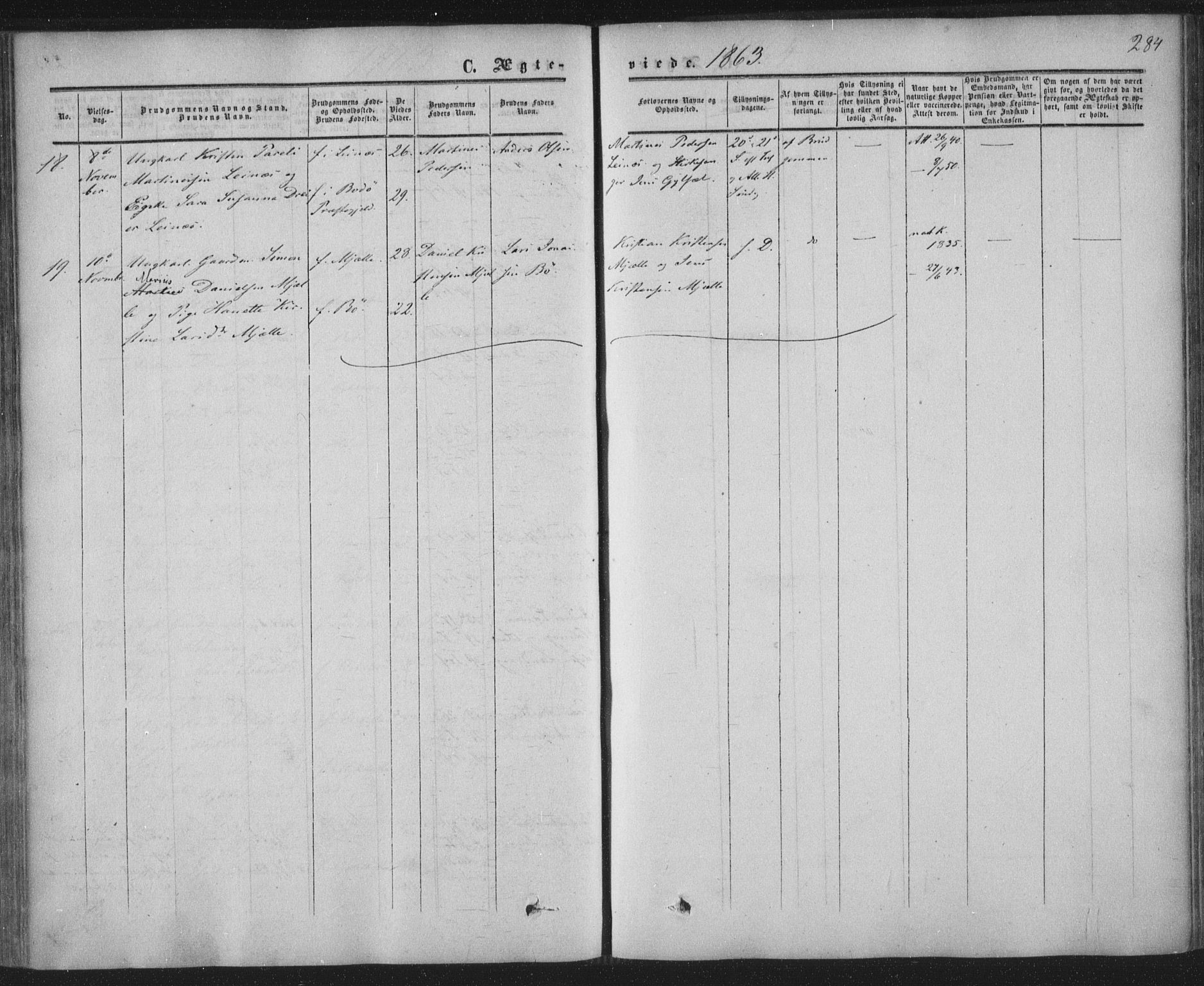 Ministerialprotokoller, klokkerbøker og fødselsregistre - Nordland, AV/SAT-A-1459/855/L0800: Parish register (official) no. 855A08, 1852-1864, p. 284