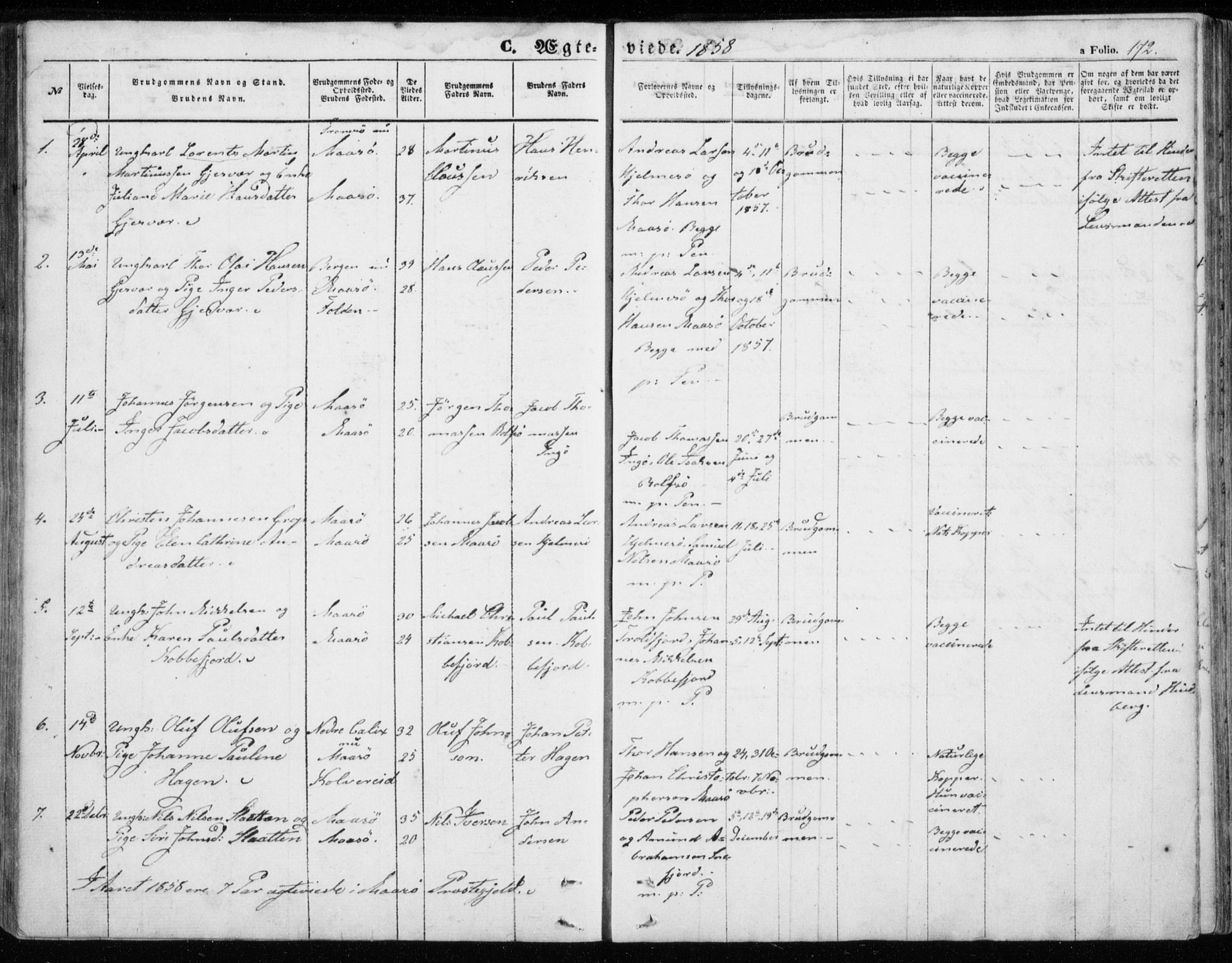 Måsøy sokneprestkontor, SATØ/S-1348/H/Ha/L0002kirke: Parish register (official) no. 2, 1852-1865, p. 172