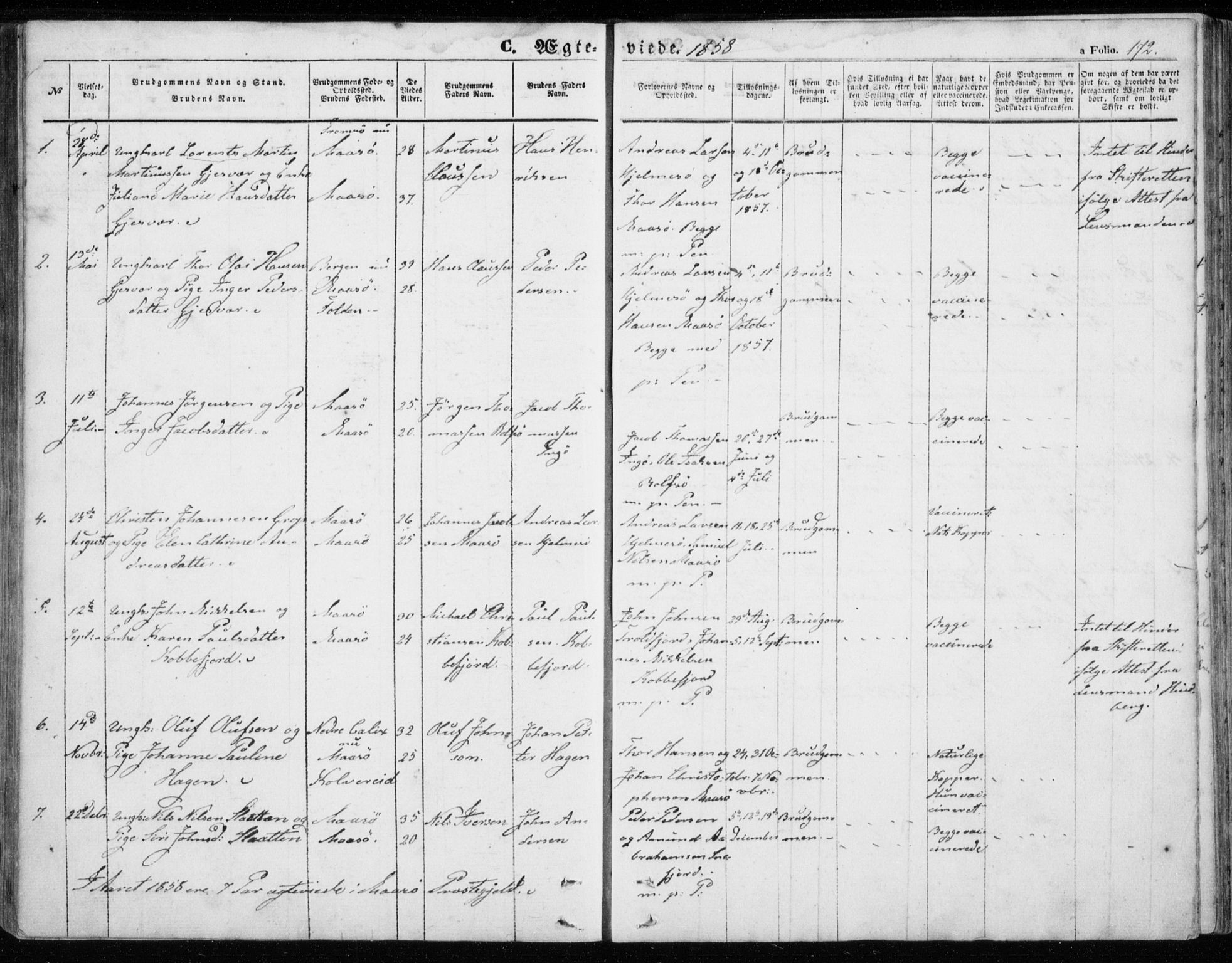 Måsøy sokneprestkontor, AV/SATØ-S-1348/H/Ha/L0002kirke: Parish register (official) no. 2, 1852-1865, p. 172