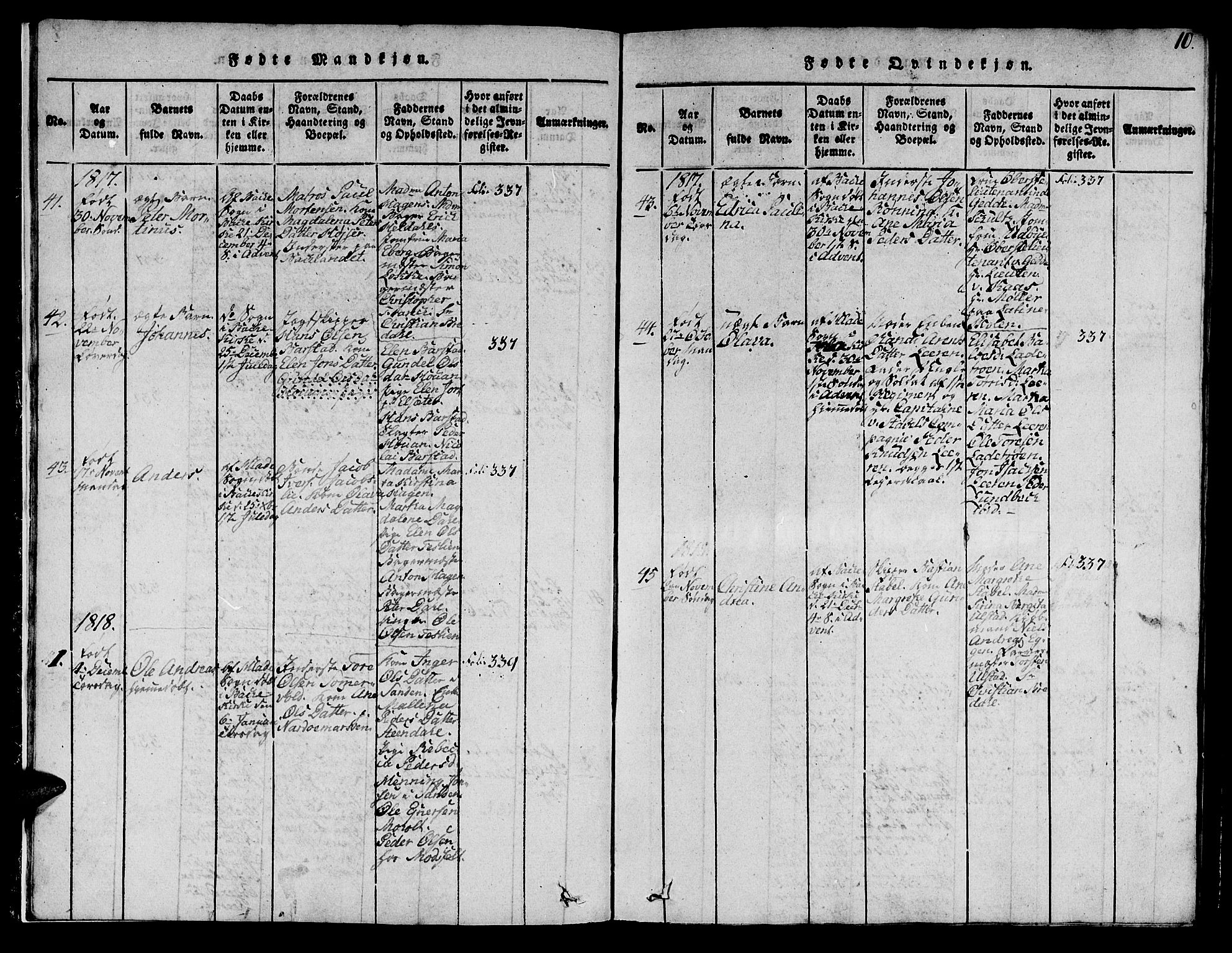 Ministerialprotokoller, klokkerbøker og fødselsregistre - Sør-Trøndelag, SAT/A-1456/606/L0307: Parish register (copy) no. 606C03, 1817-1824, p. 10
