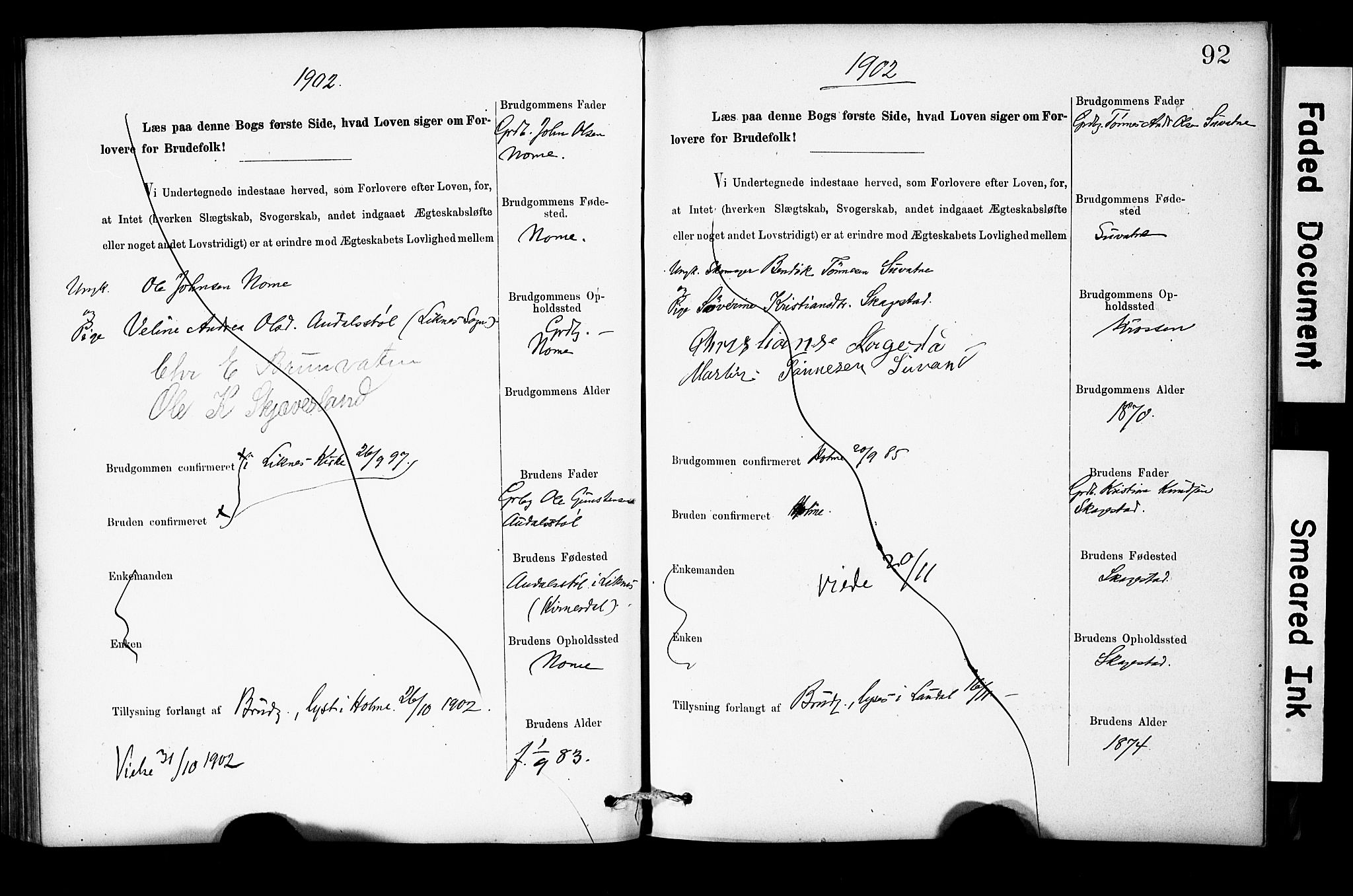 Holum sokneprestkontor, AV/SAK-1111-0022/F/Fe/L0004: Banns register no. II 5 4, 1890-1914, p. 92