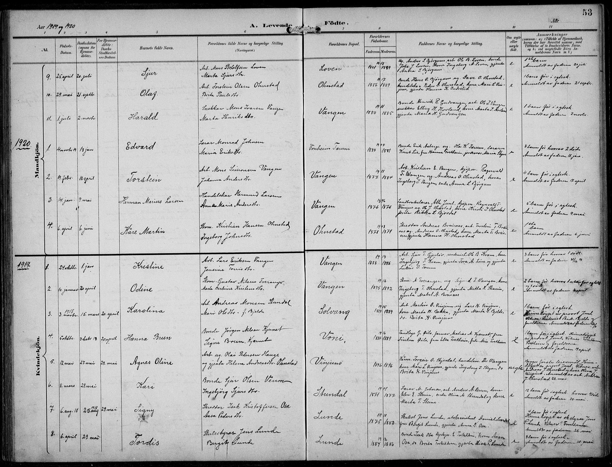 Aurland sokneprestembete, SAB/A-99937/H/Hb/Hba/L0003: Parish register (copy) no. A 3, 1896-1939, p. 53