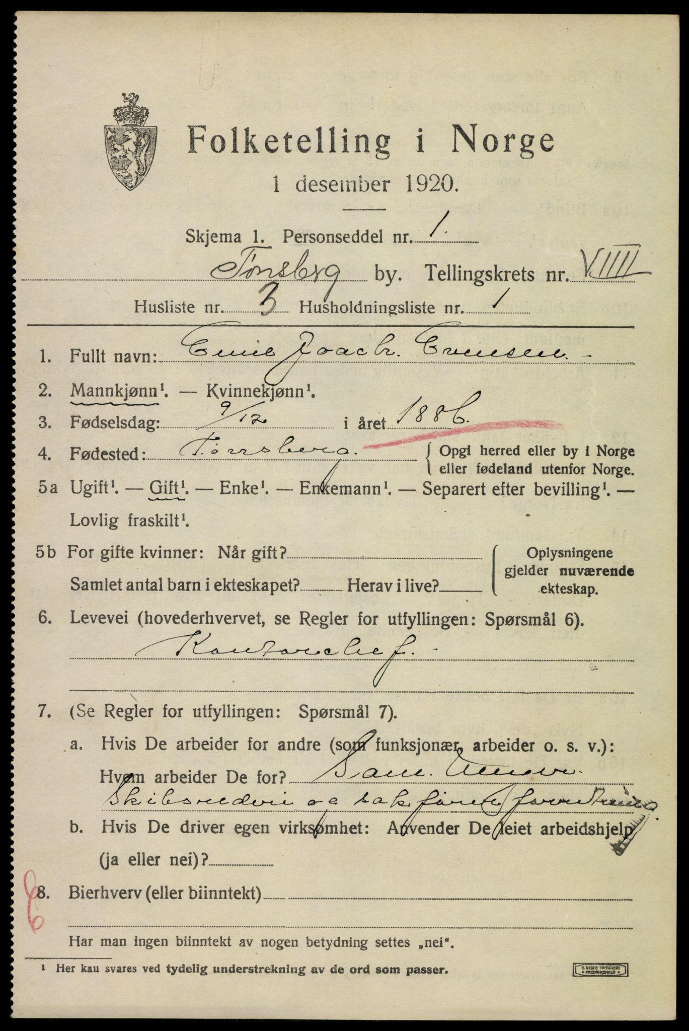 SAKO, 1920 census for Tønsberg, 1920, p. 17331