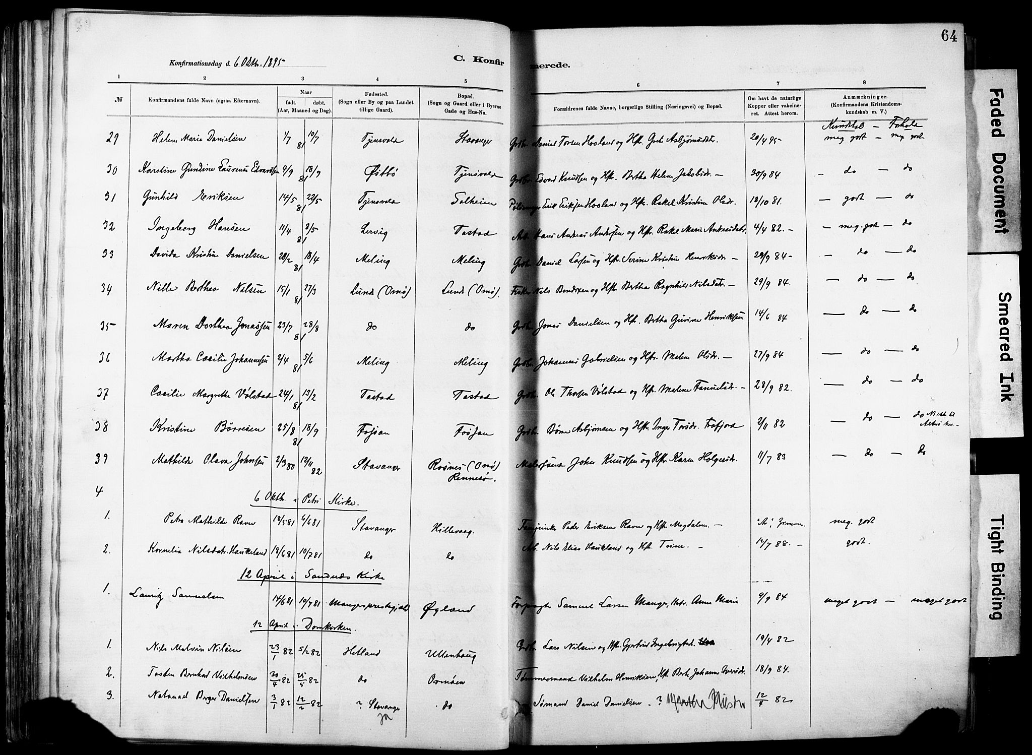 Hetland sokneprestkontor, SAST/A-101826/30/30BA/L0012: Parish register (official) no. A 12, 1882-1912, p. 64