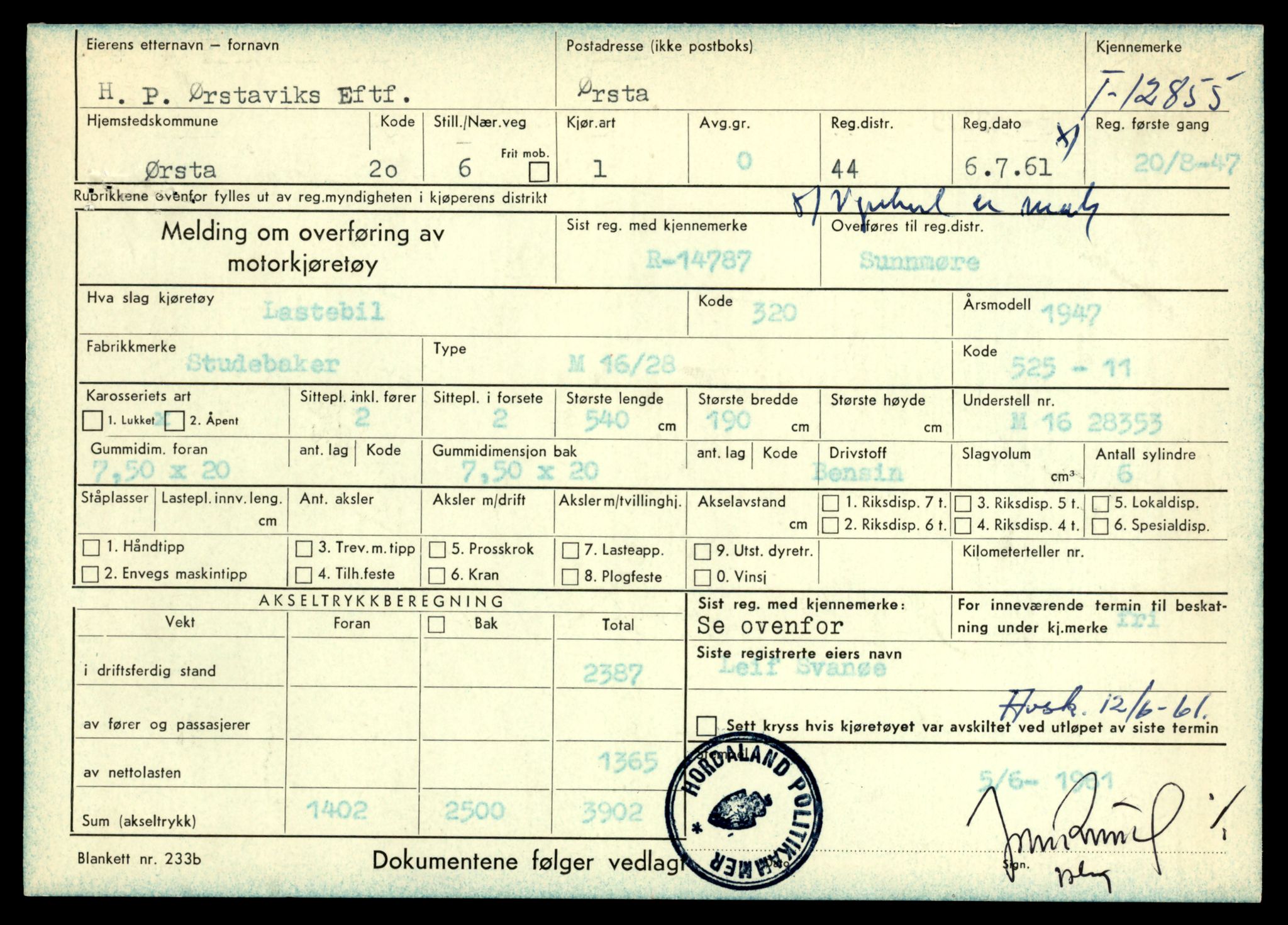 Møre og Romsdal vegkontor - Ålesund trafikkstasjon, AV/SAT-A-4099/F/Fe/L0036: Registreringskort for kjøretøy T 12831 - T 13030, 1927-1998, p. 491