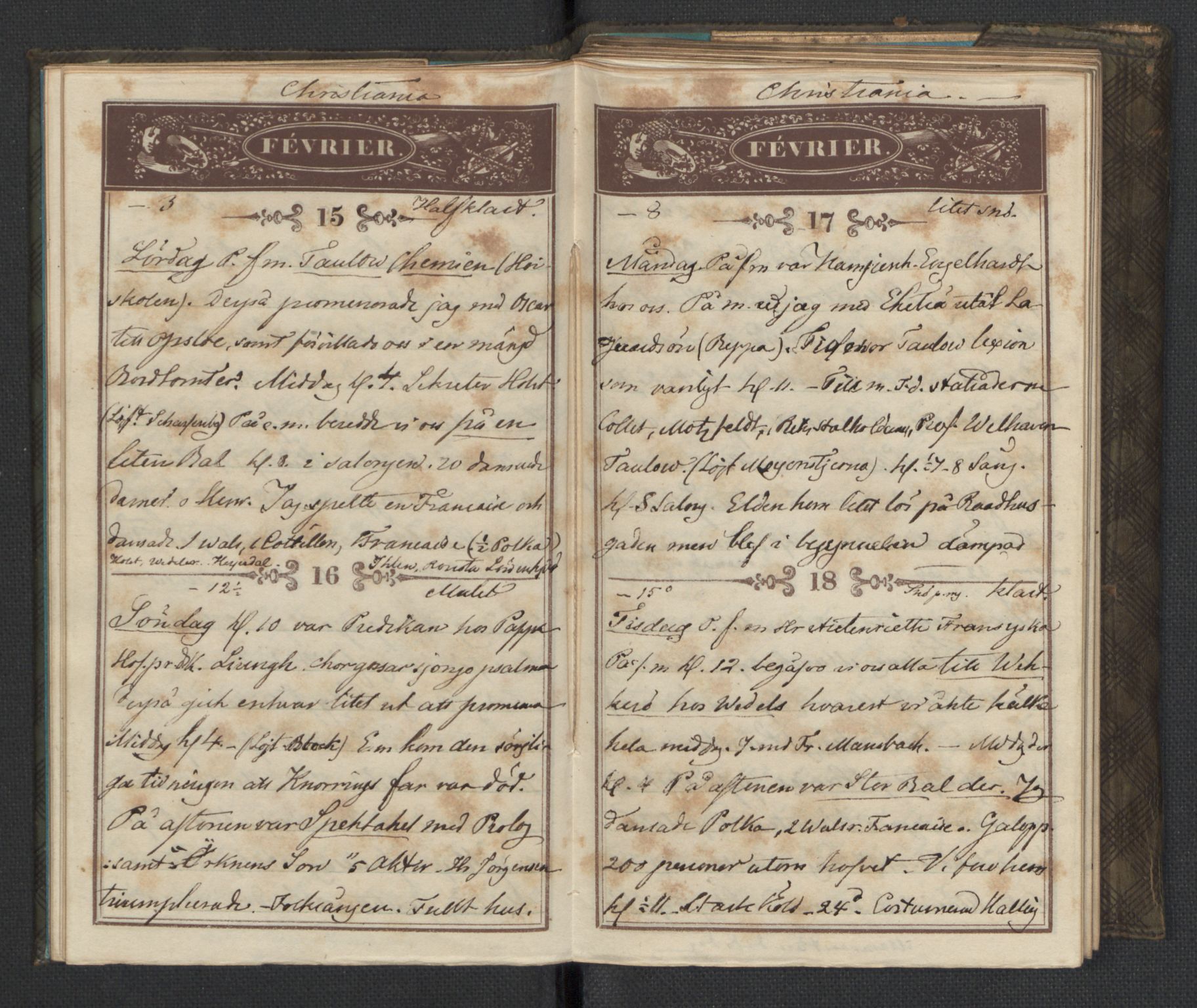 Bernadotte, RA/PA-0318/F/L0001/0002: Privat materiale fra Bernadottefamilien / Dagbok, 1845, p. 18