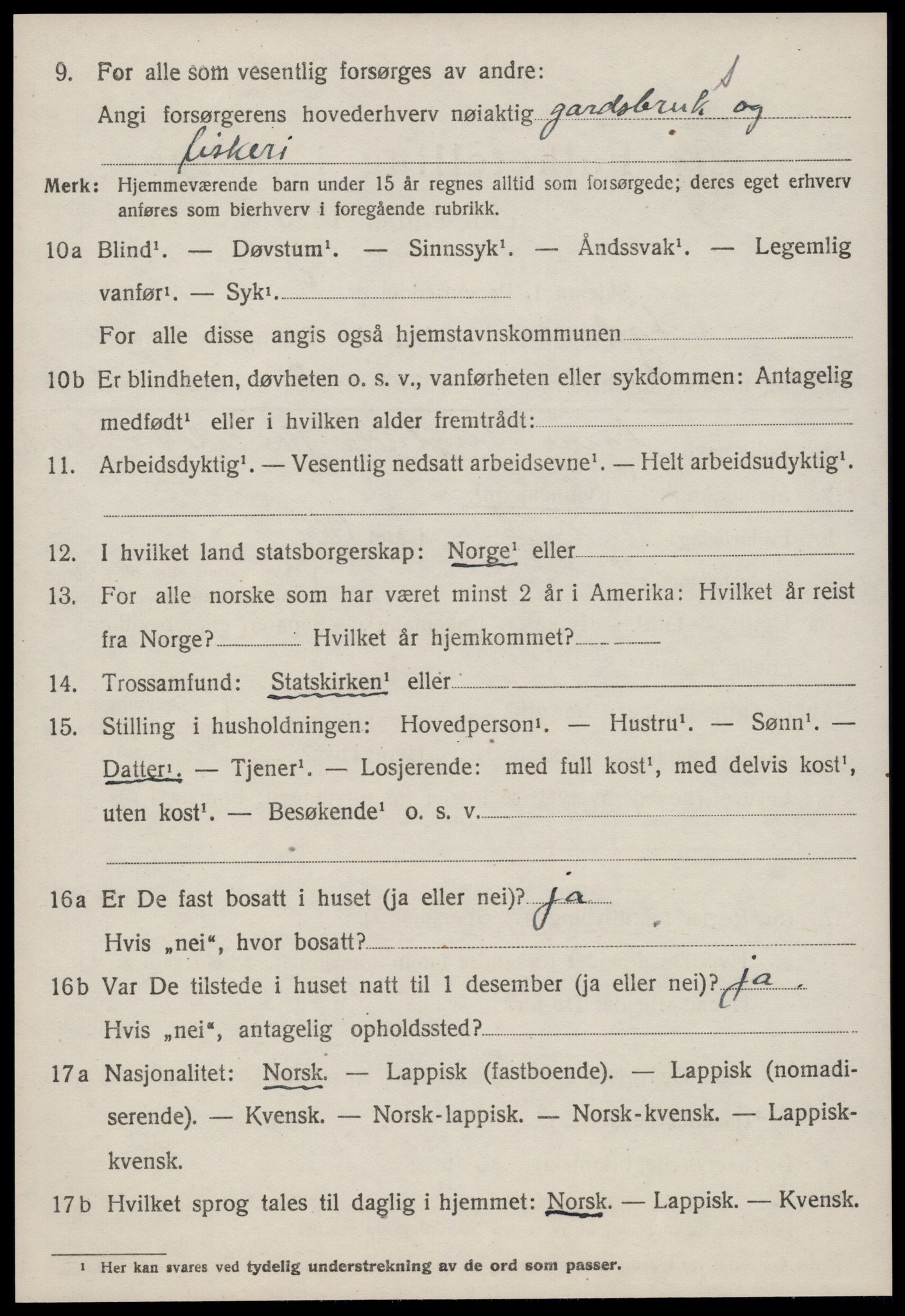 SAT, 1920 census for Agdenes, 1920, p. 2474