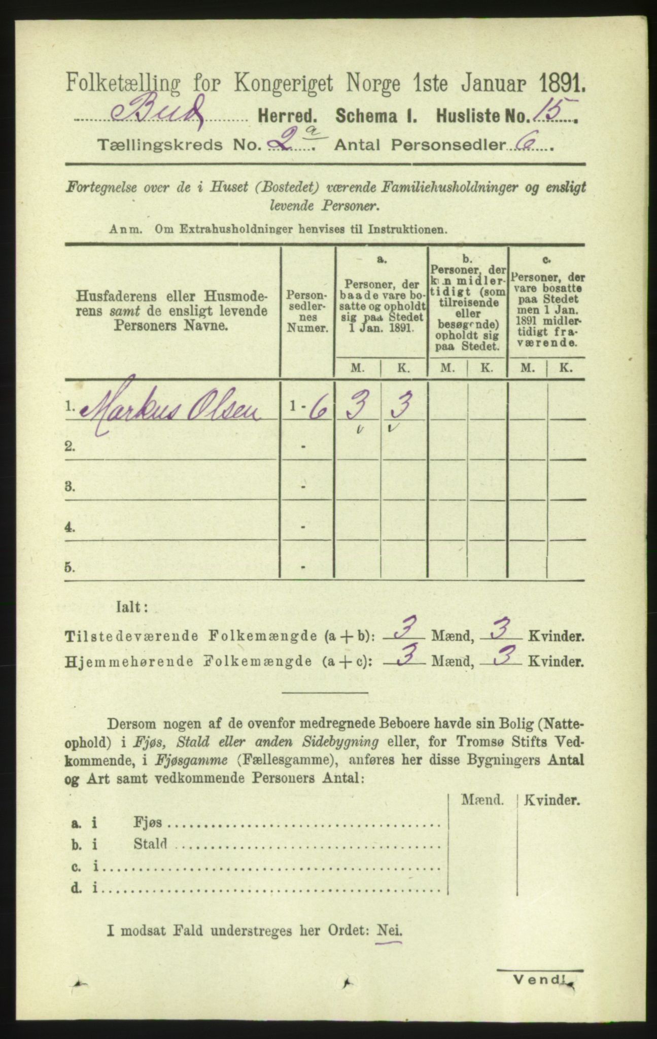 RA, 1891 census for 1549 Bud, 1891, p. 664