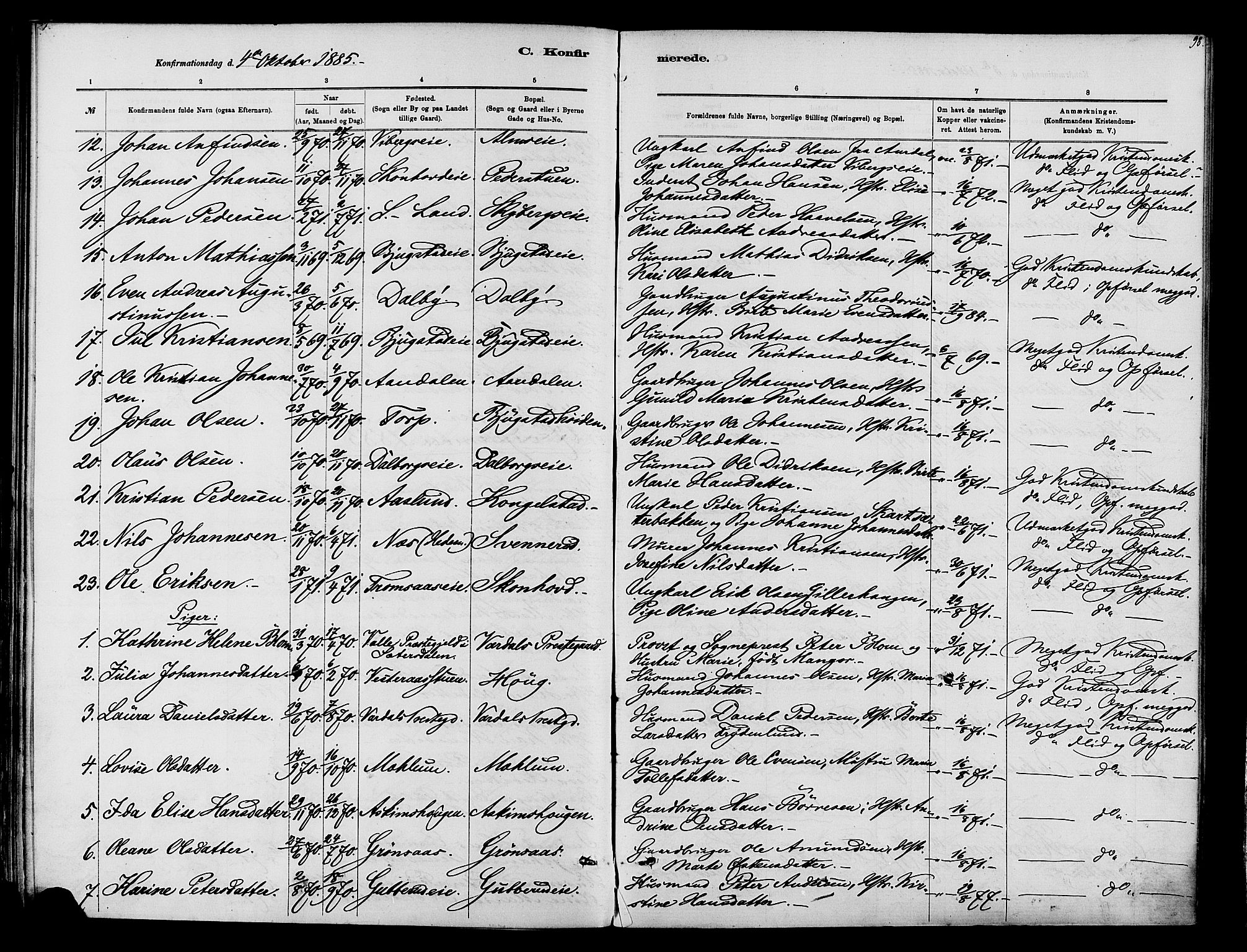 Vardal prestekontor, AV/SAH-PREST-100/H/Ha/Haa/L0010: Parish register (official) no. 10, 1878-1893, p. 98