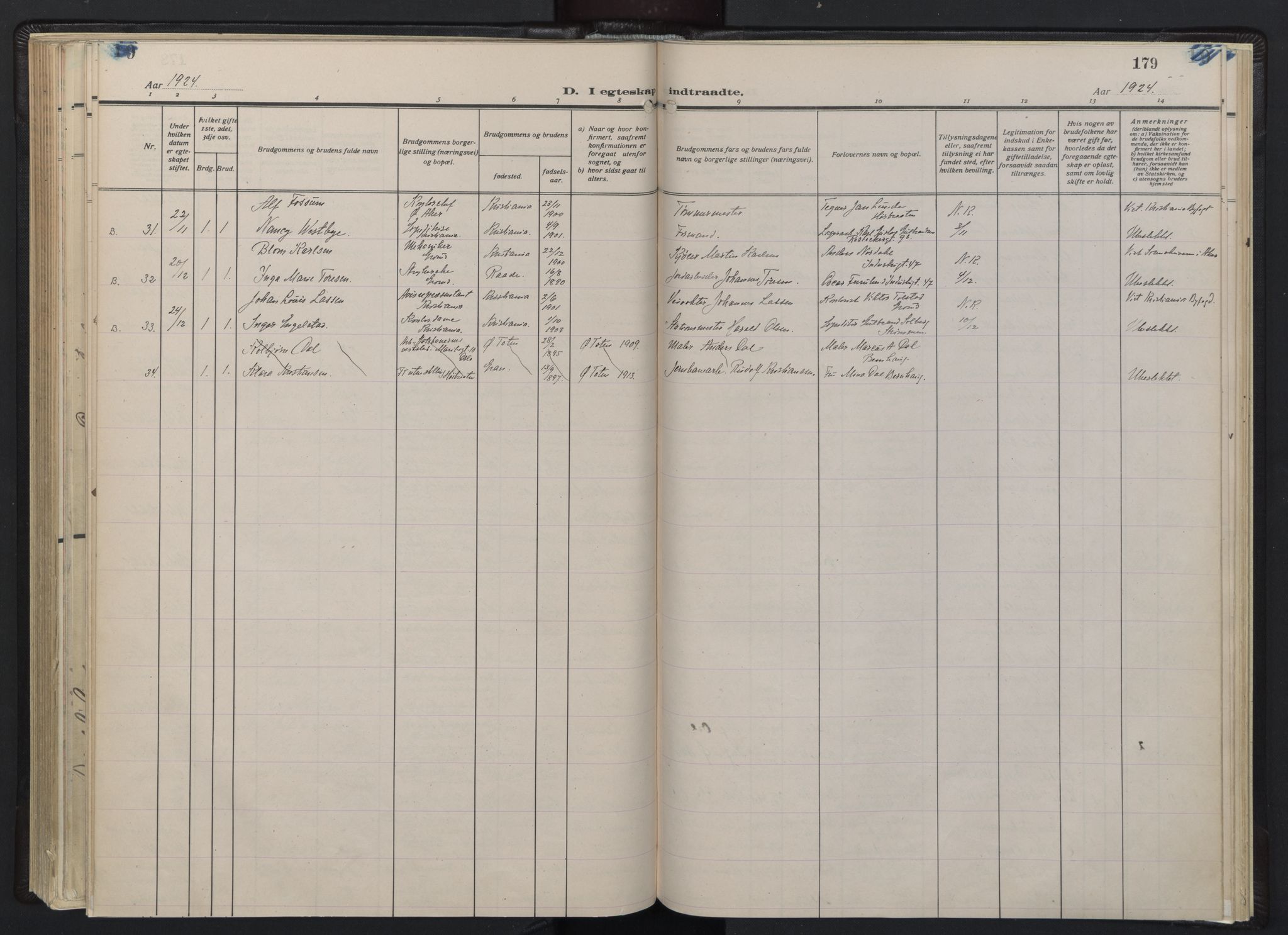 Østre Aker prestekontor Kirkebøker, AV/SAO-A-10840/F/Fb/L0002: Parish register (official) no. II 2, 1918-1930, p. 179