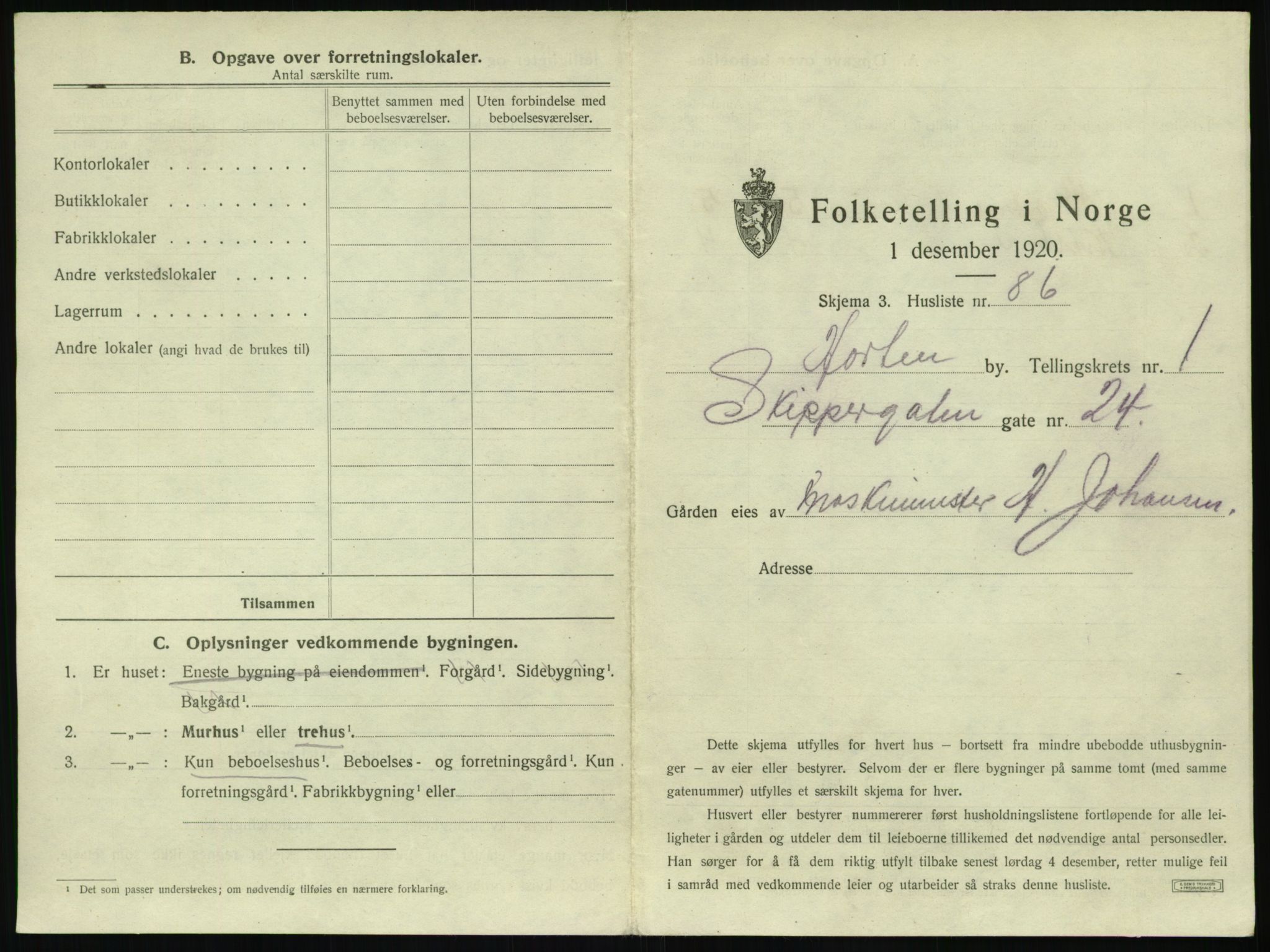 SAKO, 1920 census for Horten, 1920, p. 249