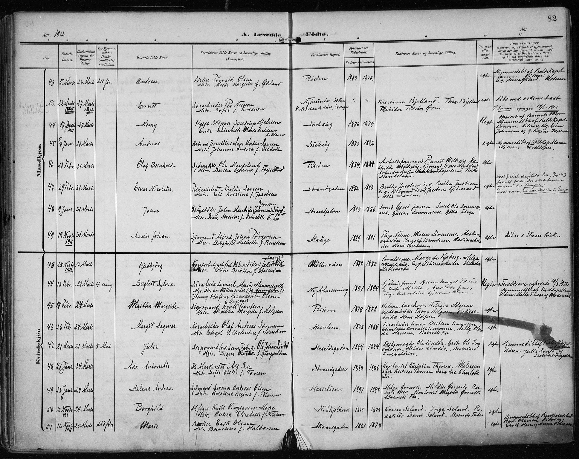 Haugesund sokneprestkontor, AV/SAST-A -101863/H/Ha/Haa/L0008: Parish register (official) no. A 8, 1908-1921, p. 82