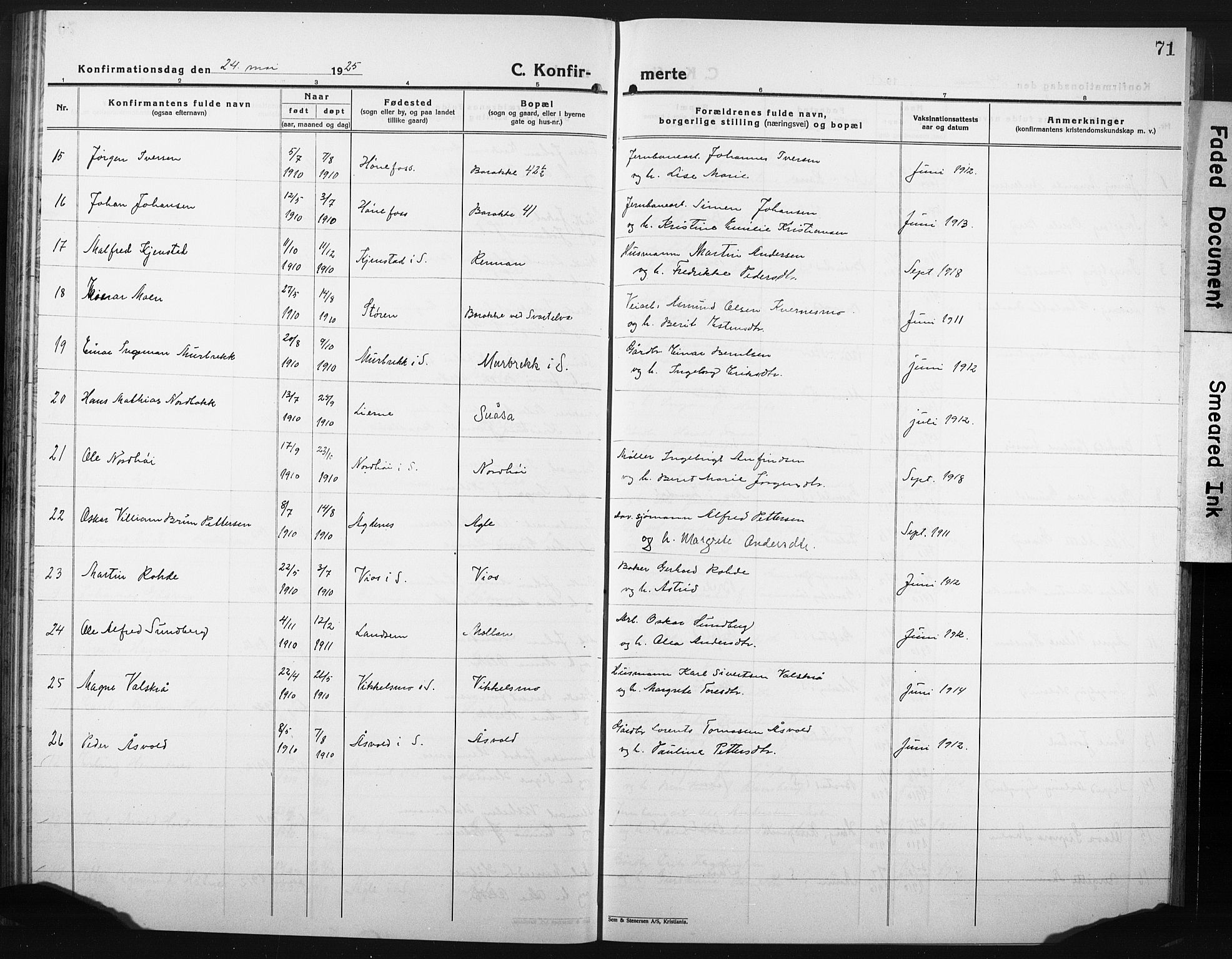 Ministerialprotokoller, klokkerbøker og fødselsregistre - Nord-Trøndelag, AV/SAT-A-1458/749/L0480: Parish register (copy) no. 749C02, 1924-1932, p. 71