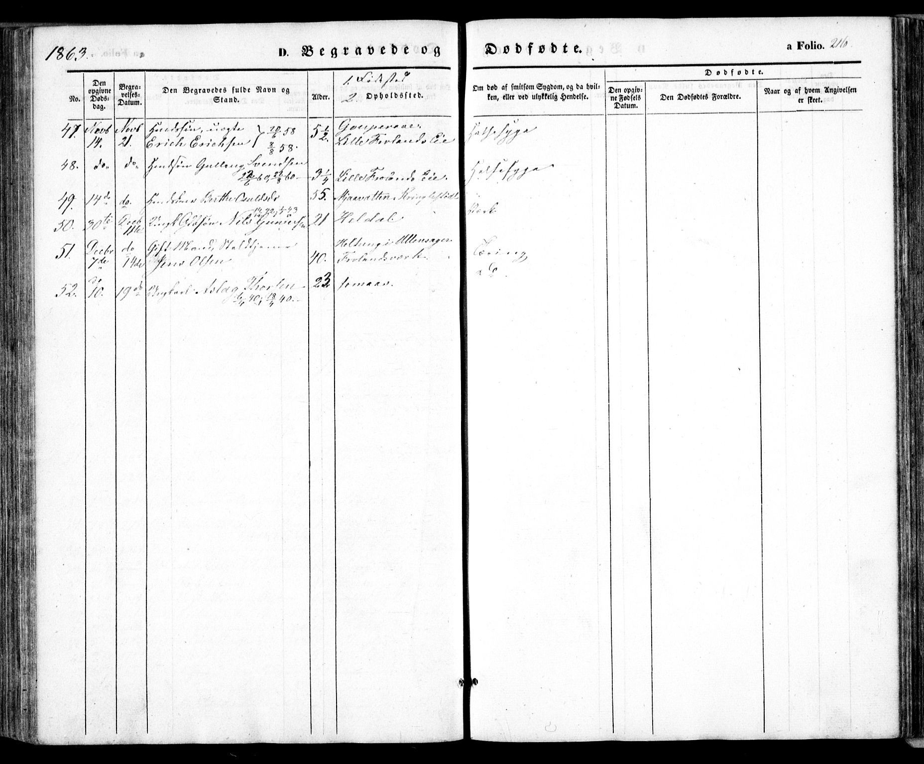 Froland sokneprestkontor, AV/SAK-1111-0013/F/Fa/L0002: Parish register (official) no. A 2, 1845-1863, p. 216