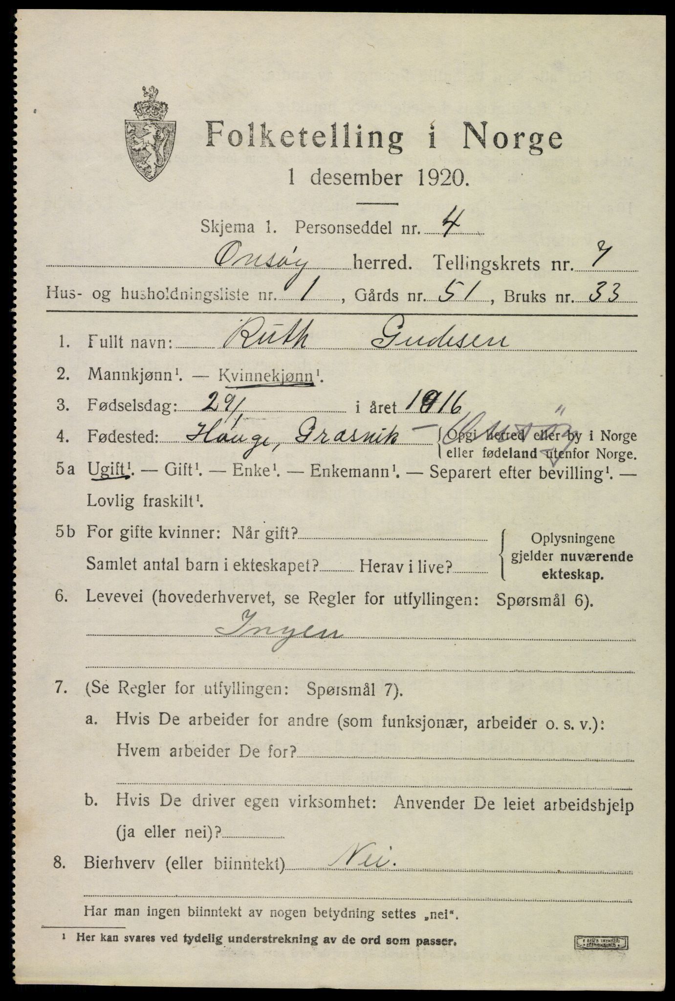 SAO, 1920 census for Onsøy, 1920, p. 10574