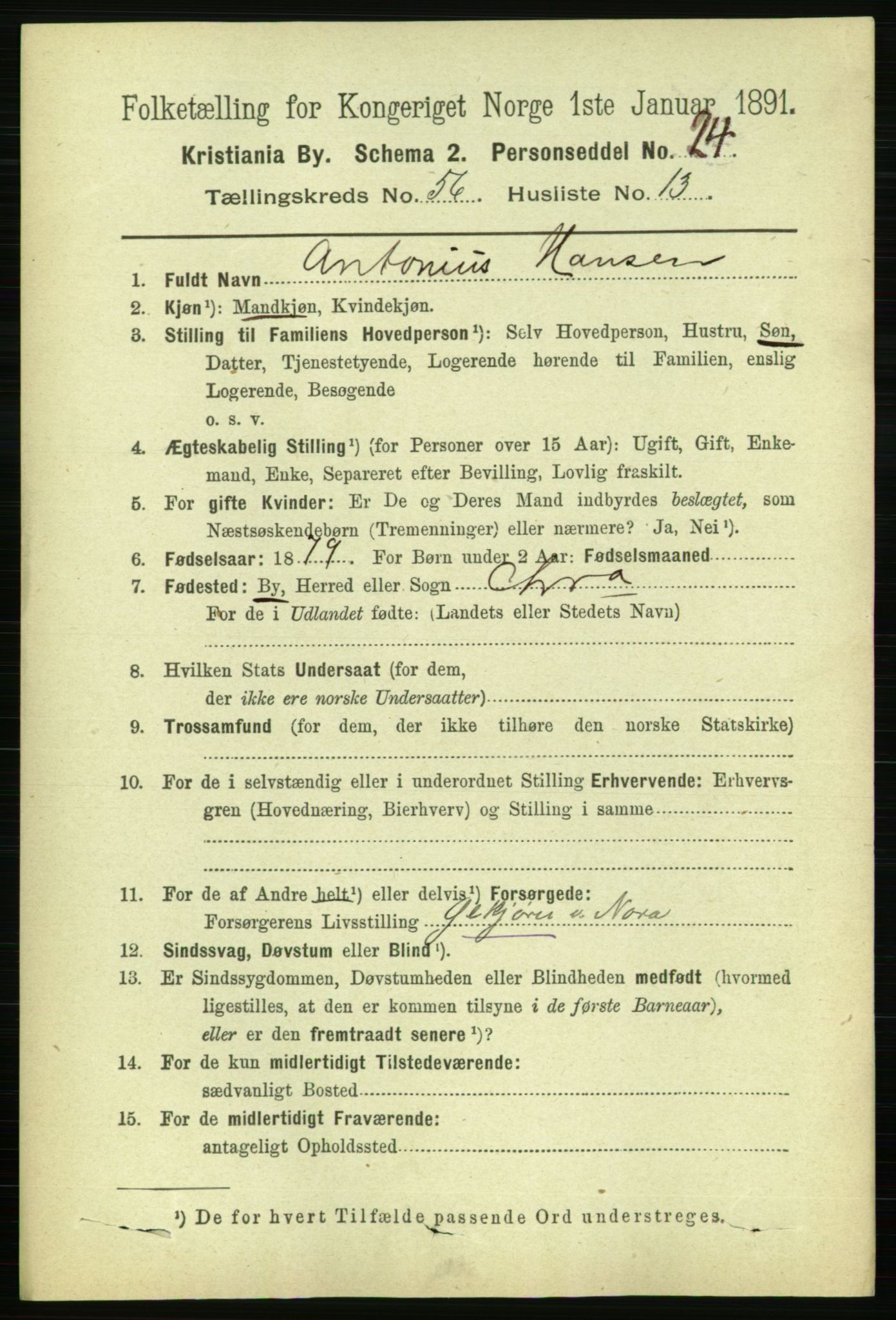 RA, 1891 census for 0301 Kristiania, 1891, p. 30407