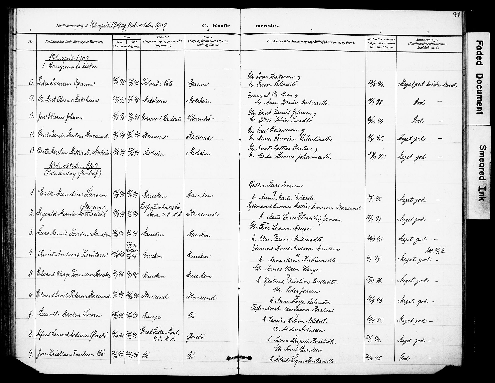 Torvastad sokneprestkontor, SAST/A -101857/H/Ha/Haa/L0017: Parish register (official) no. A 16, 1899-1911, p. 91